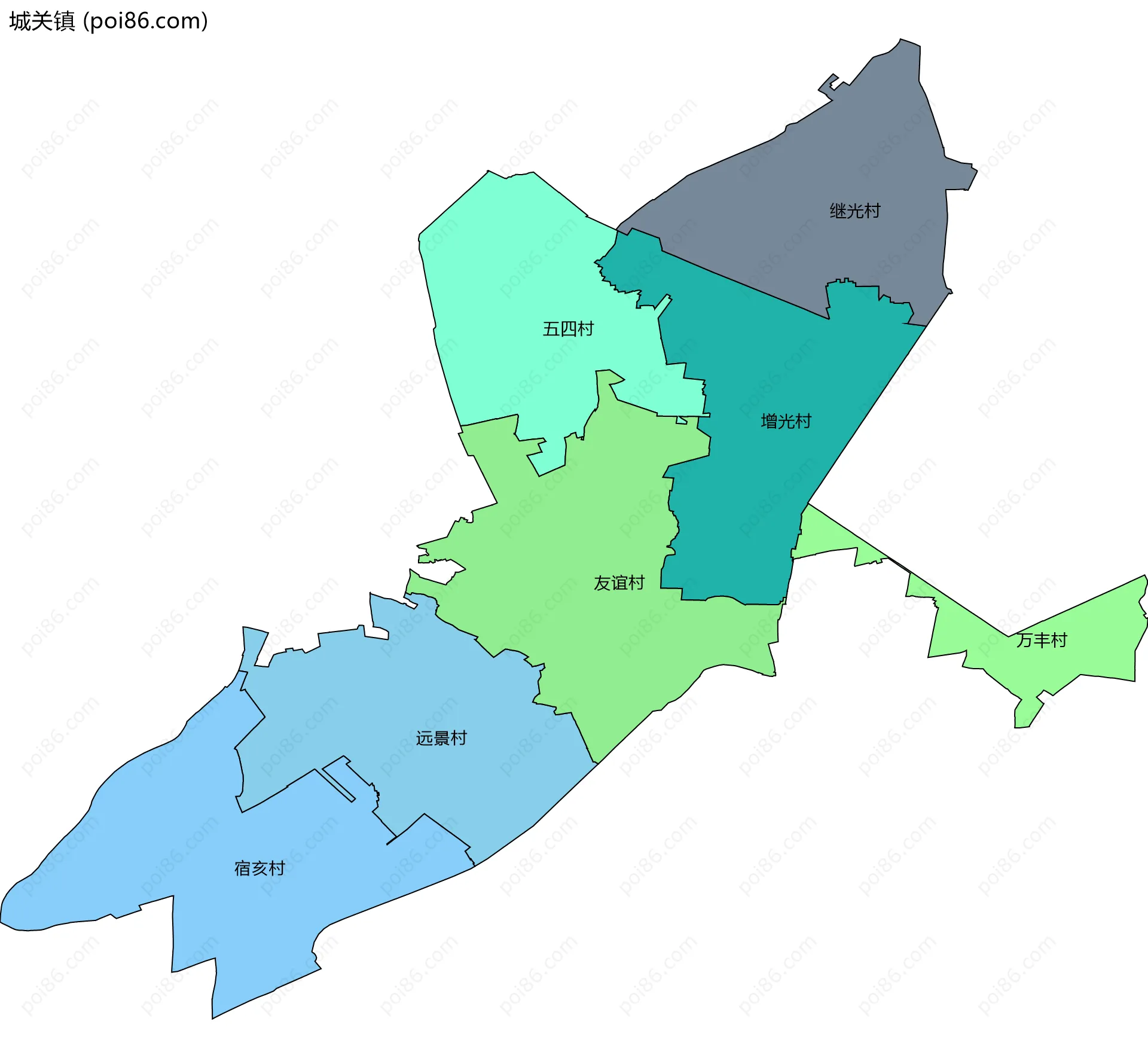 城关镇边界地图(五级行政区划)
