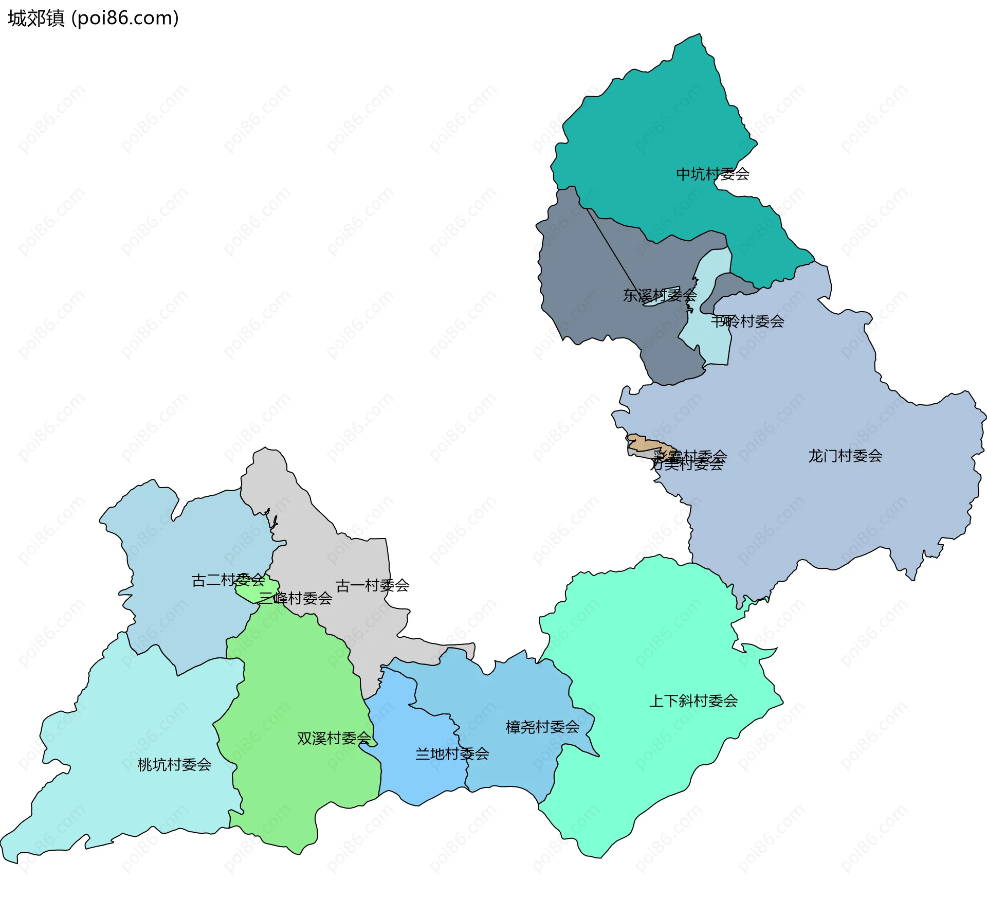 城郊镇边界地图(五级行政区划)