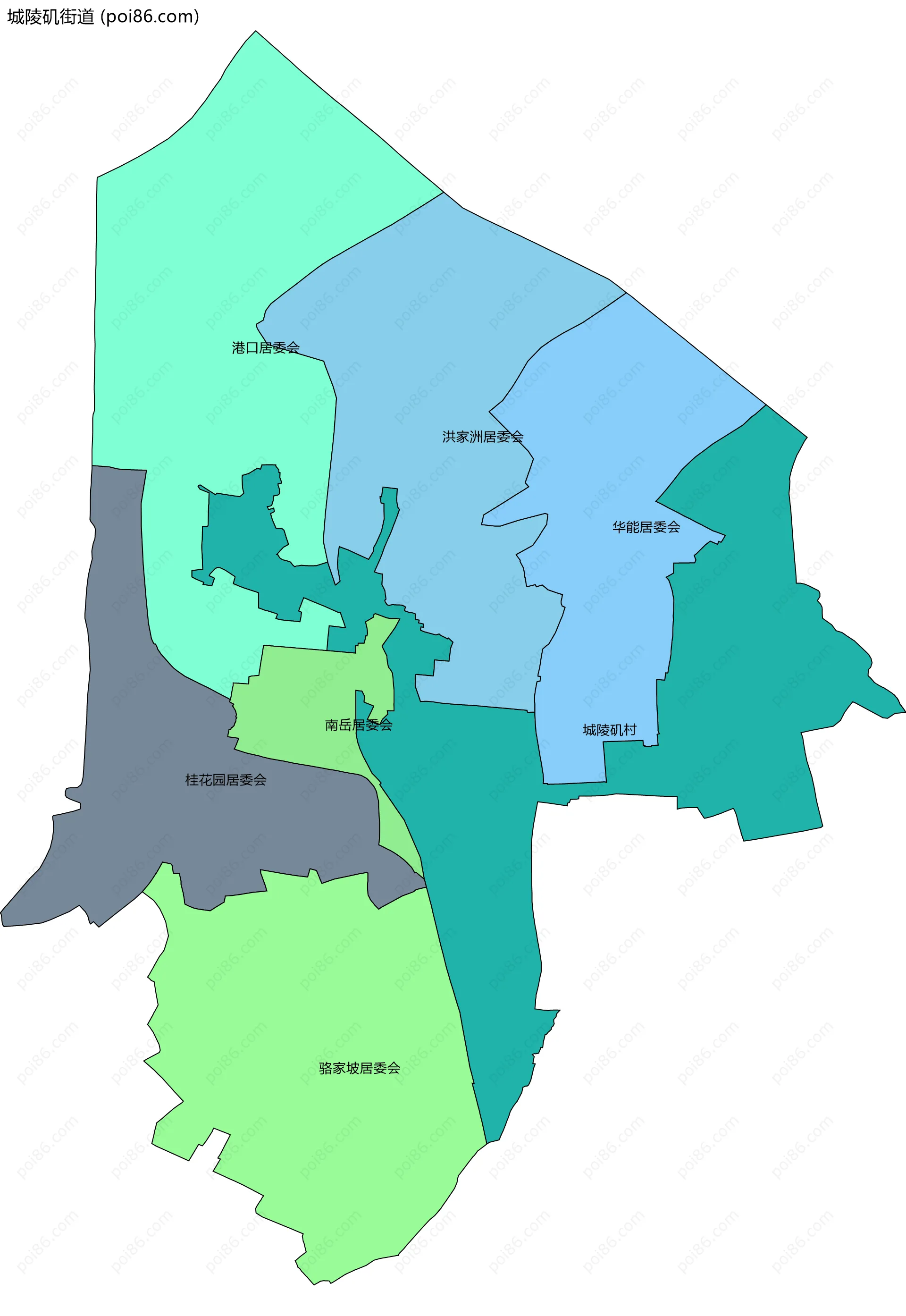 城陵矶街道边界地图(五级行政区划)