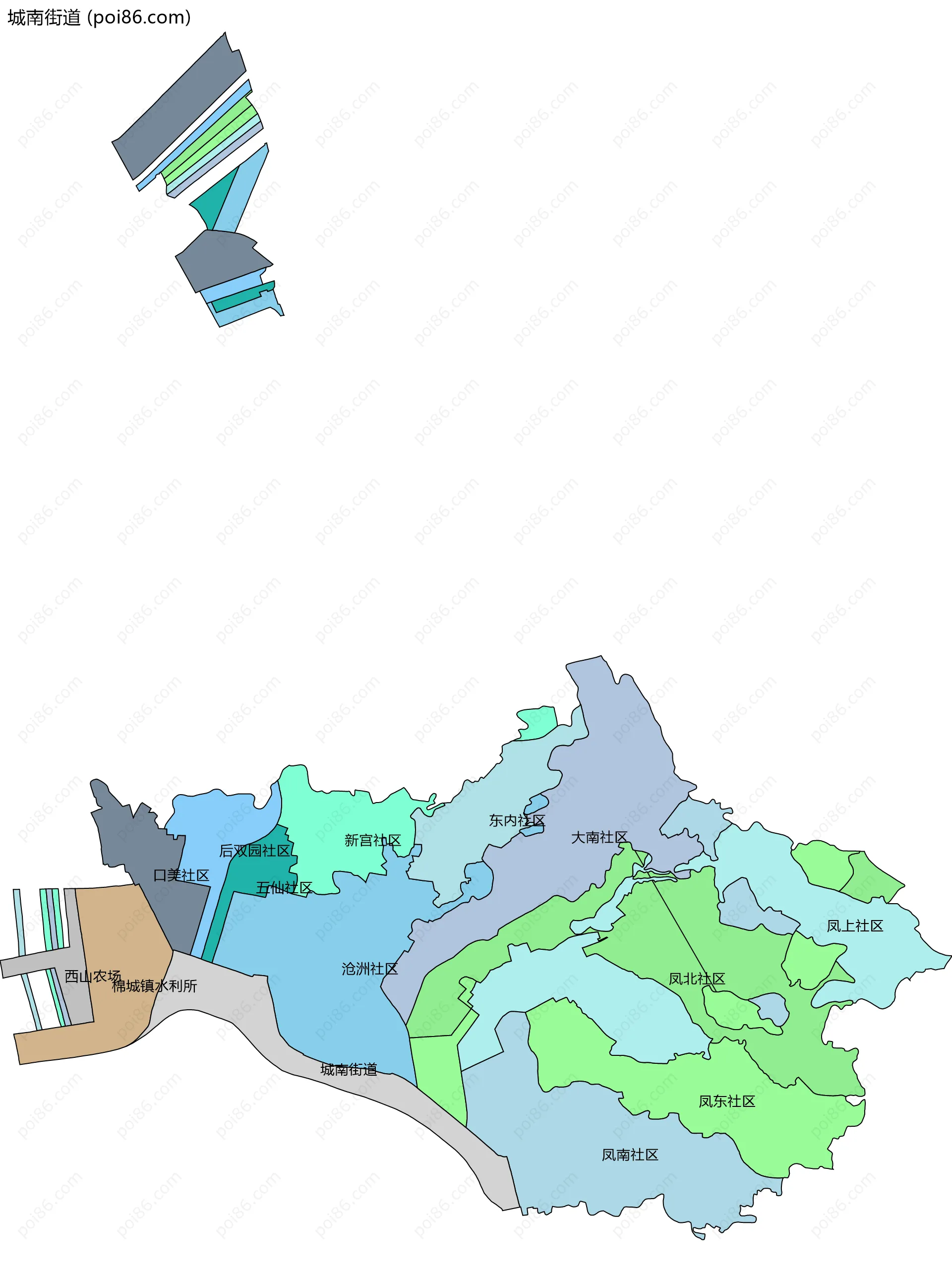 城南街道边界地图(五级行政区划)