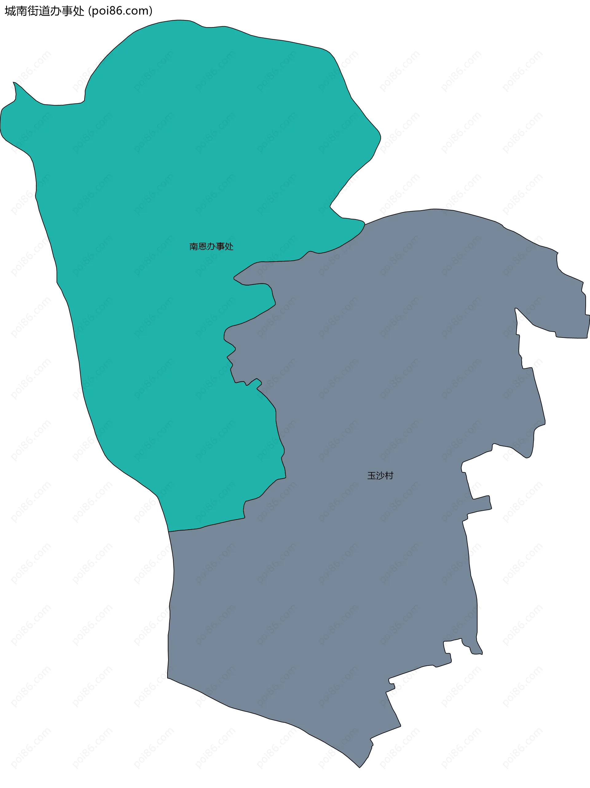 城南街道办事处边界地图(五级行政区划)