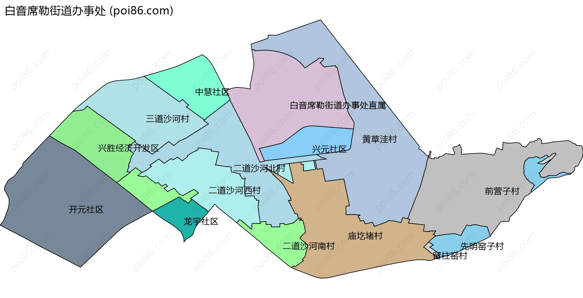 白音席勒街道办事处边界地图(五级行政区划)