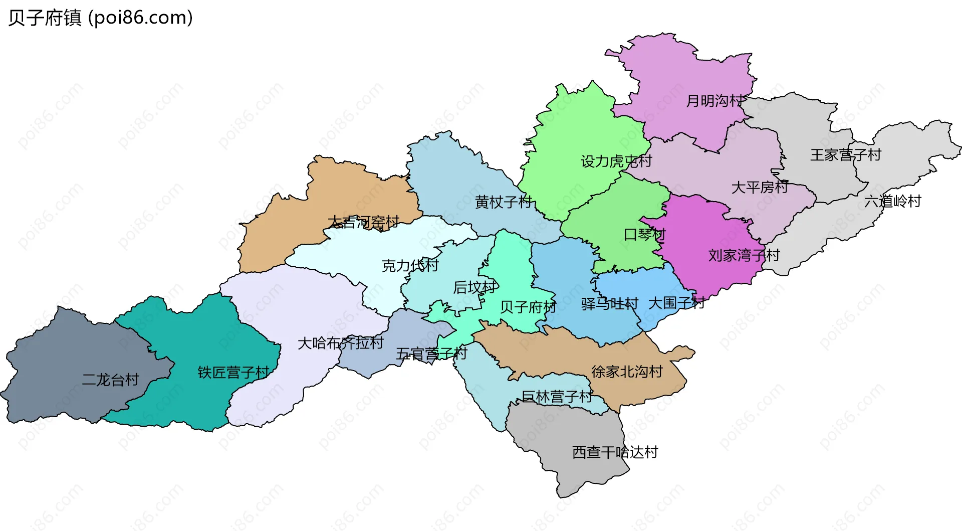 贝子府镇边界地图(五级行政区划)