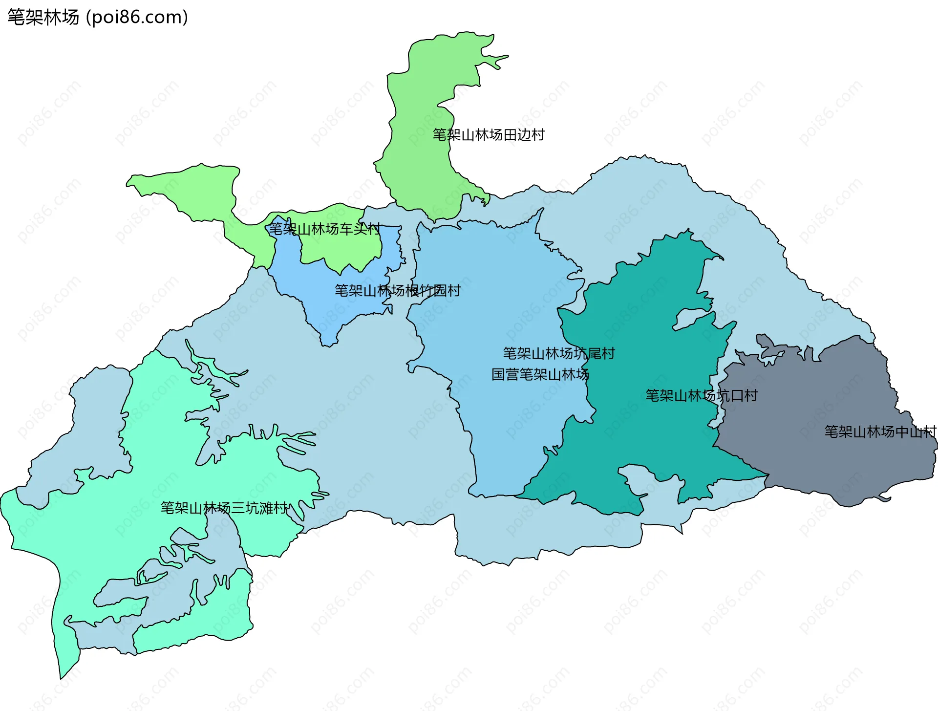 笔架林场边界地图(五级行政区划)