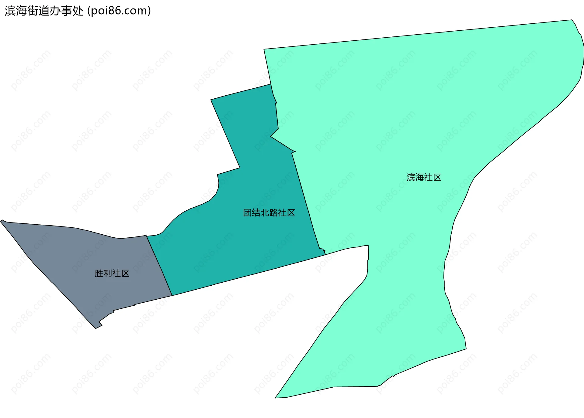 滨海街道办事处边界地图(五级行政区划)
