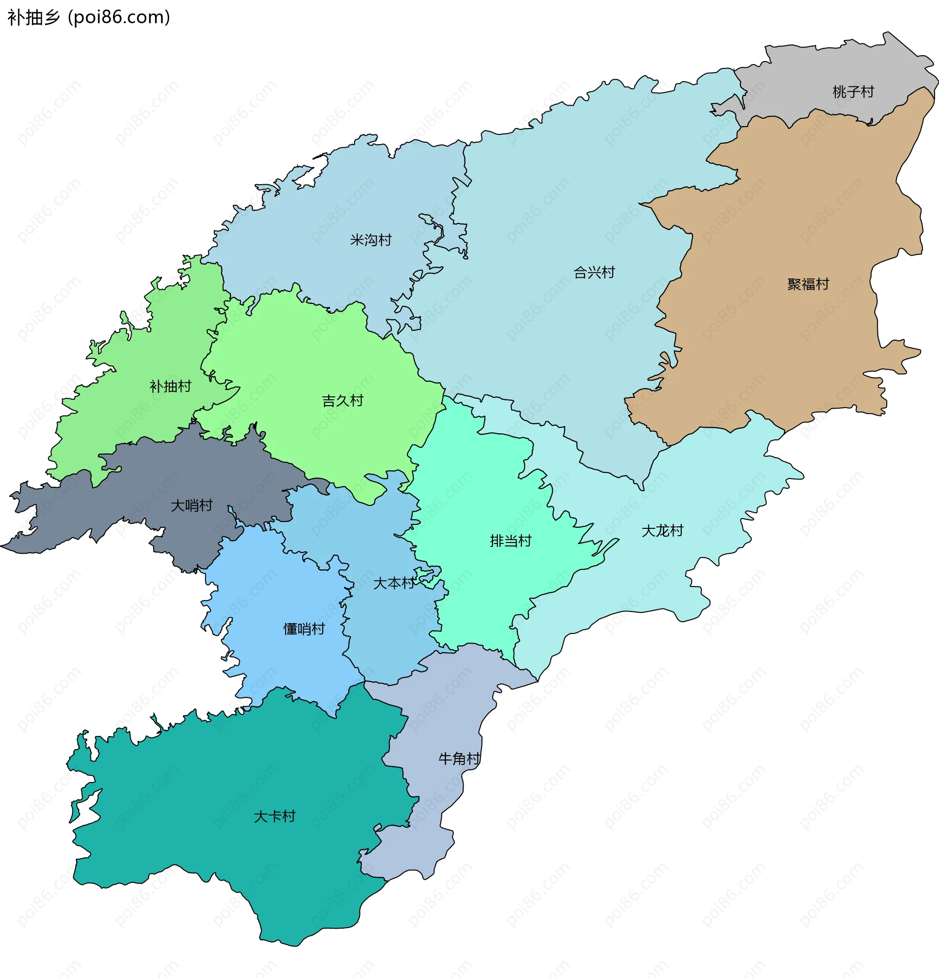 补抽乡边界地图(五级行政区划)
