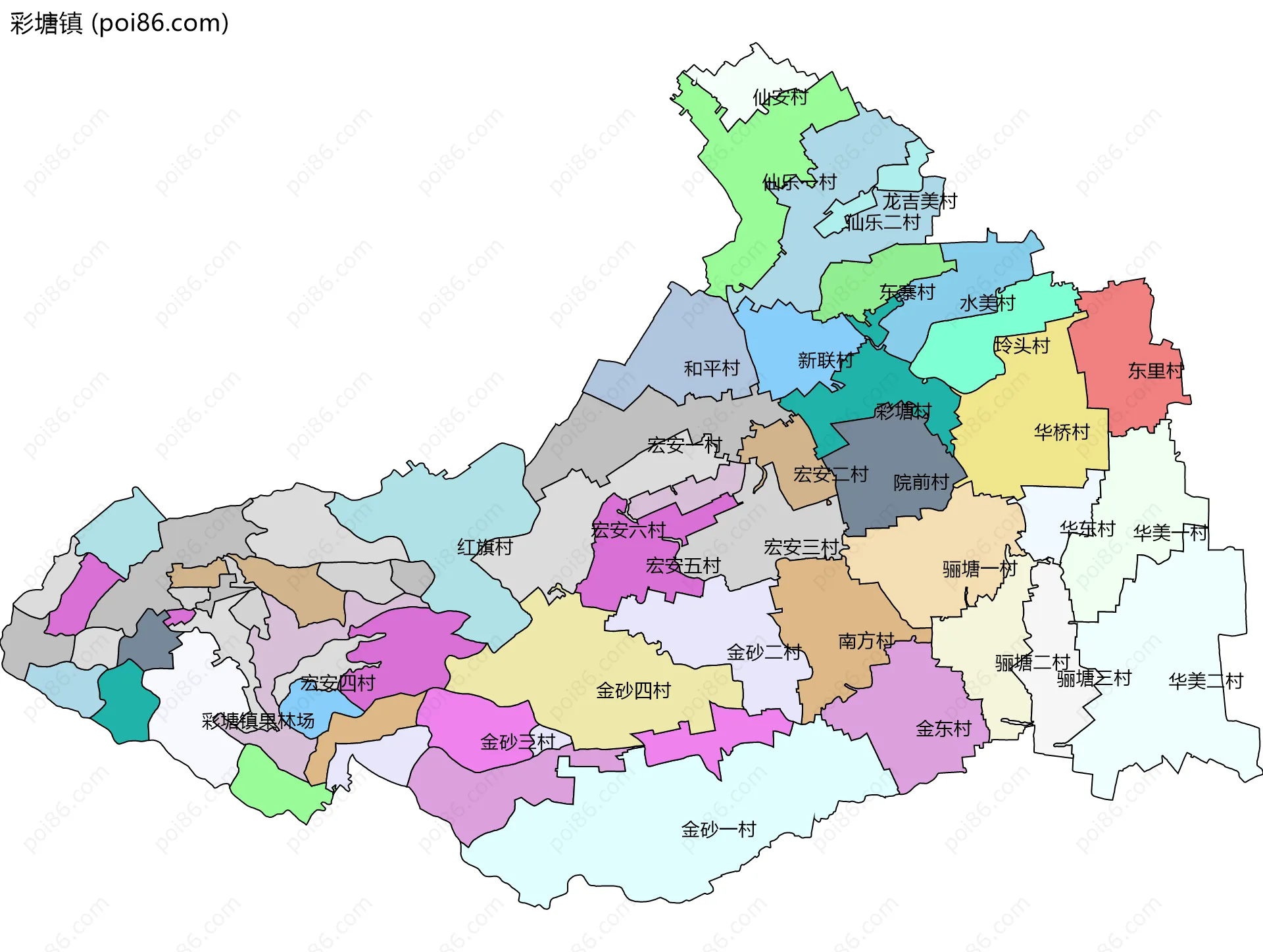 彩塘镇边界地图(五级行政区划)
