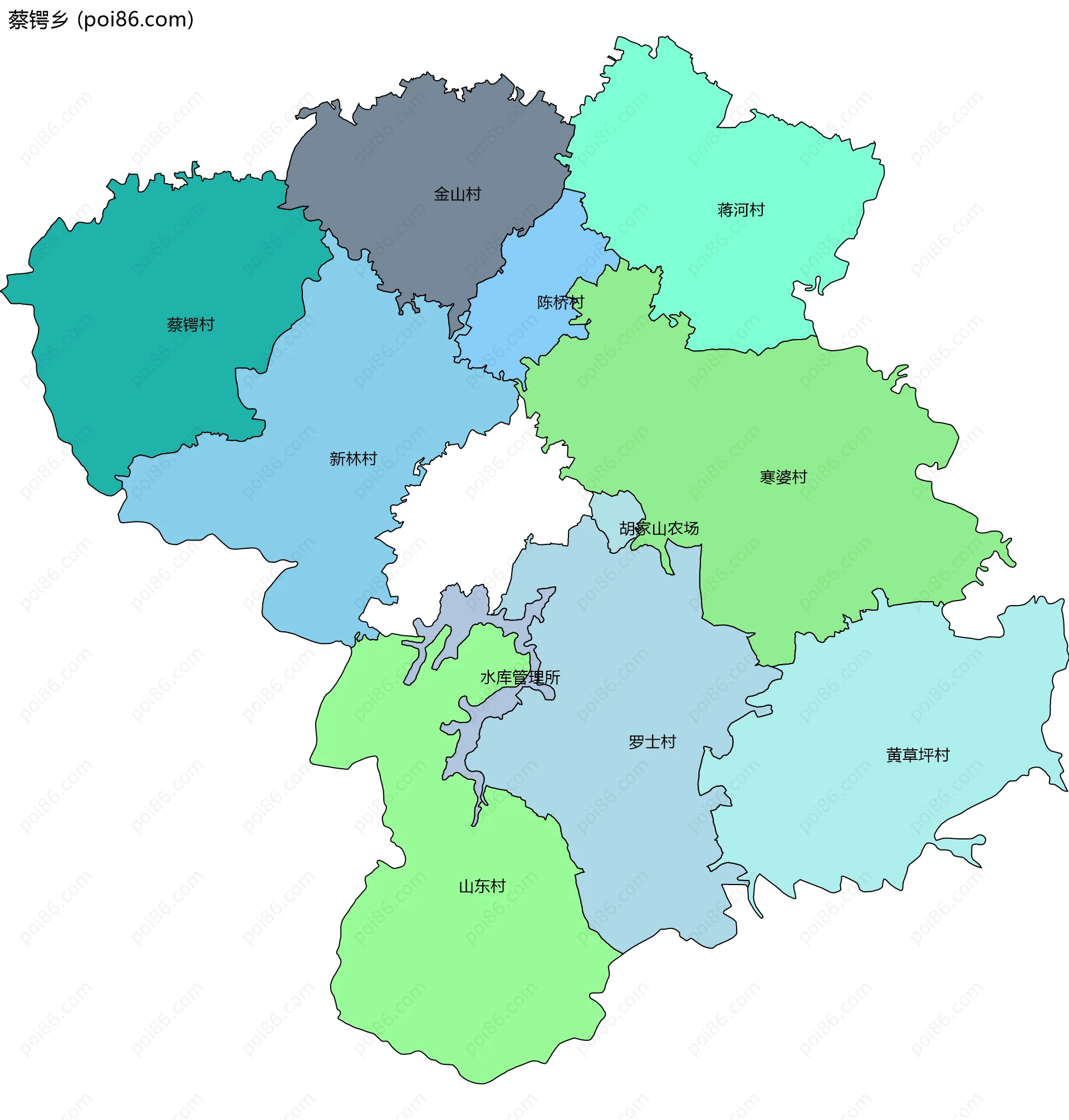 蔡锷乡边界地图(五级行政区划)