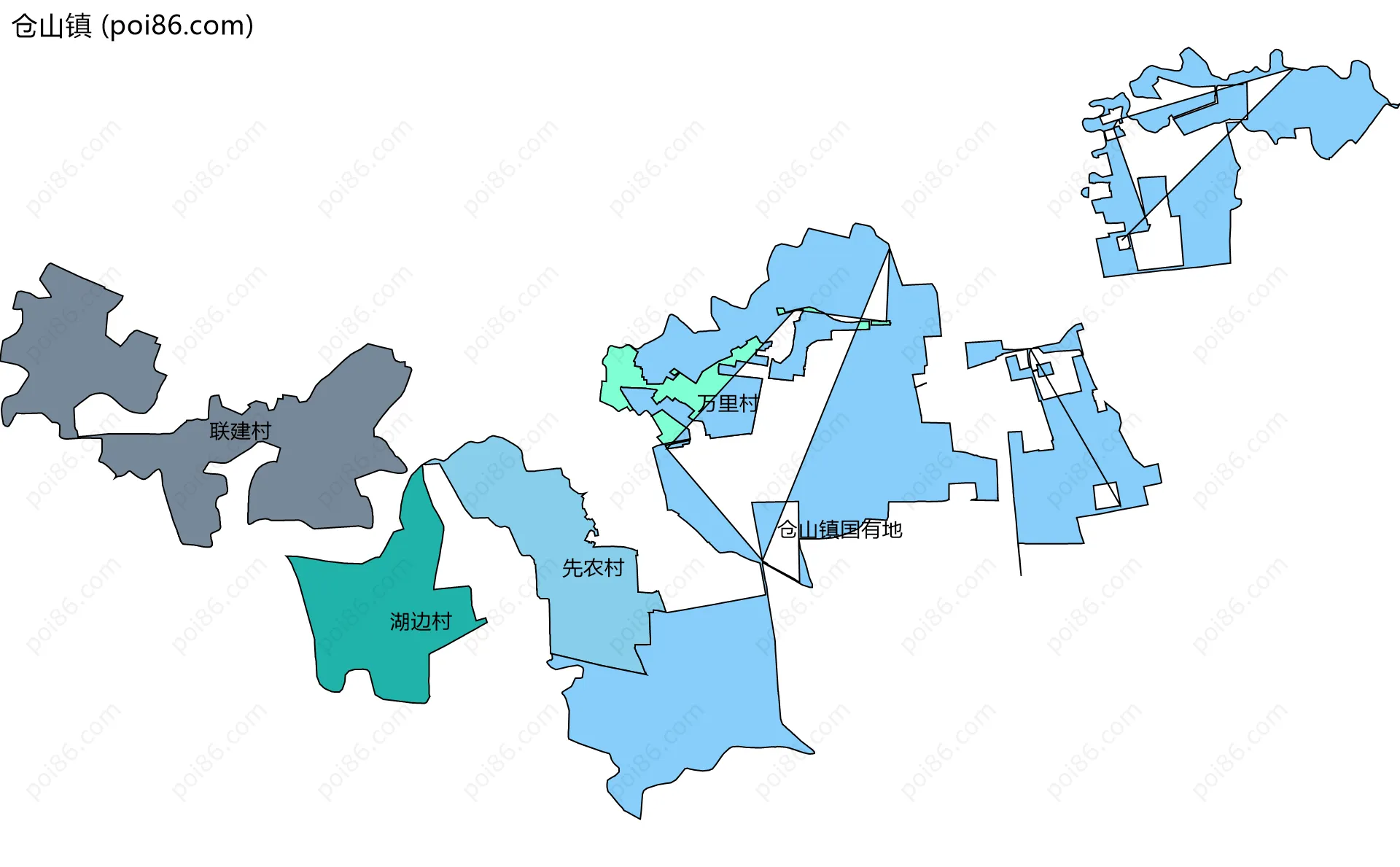 仓山镇边界地图(五级行政区划)