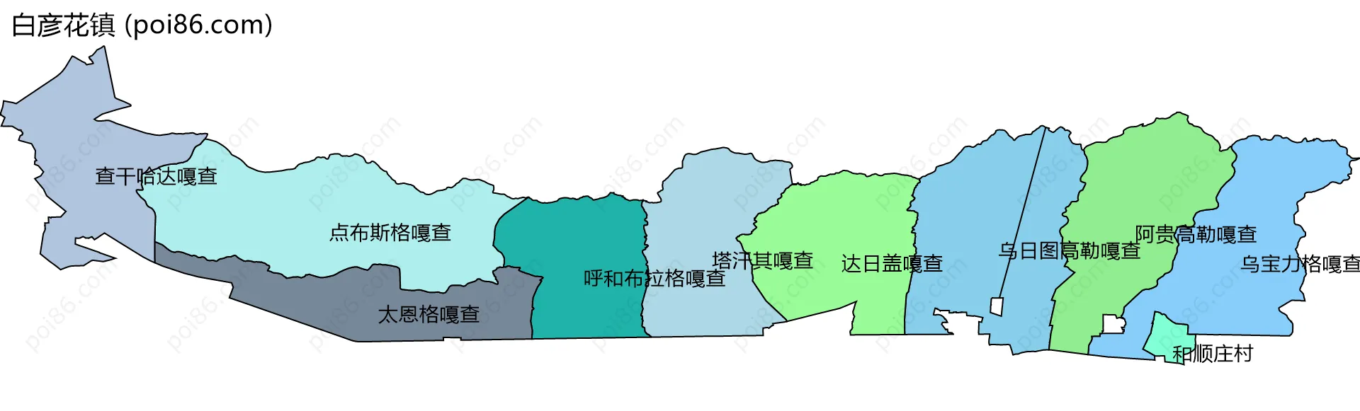 白彦花镇边界地图(五级行政区划)