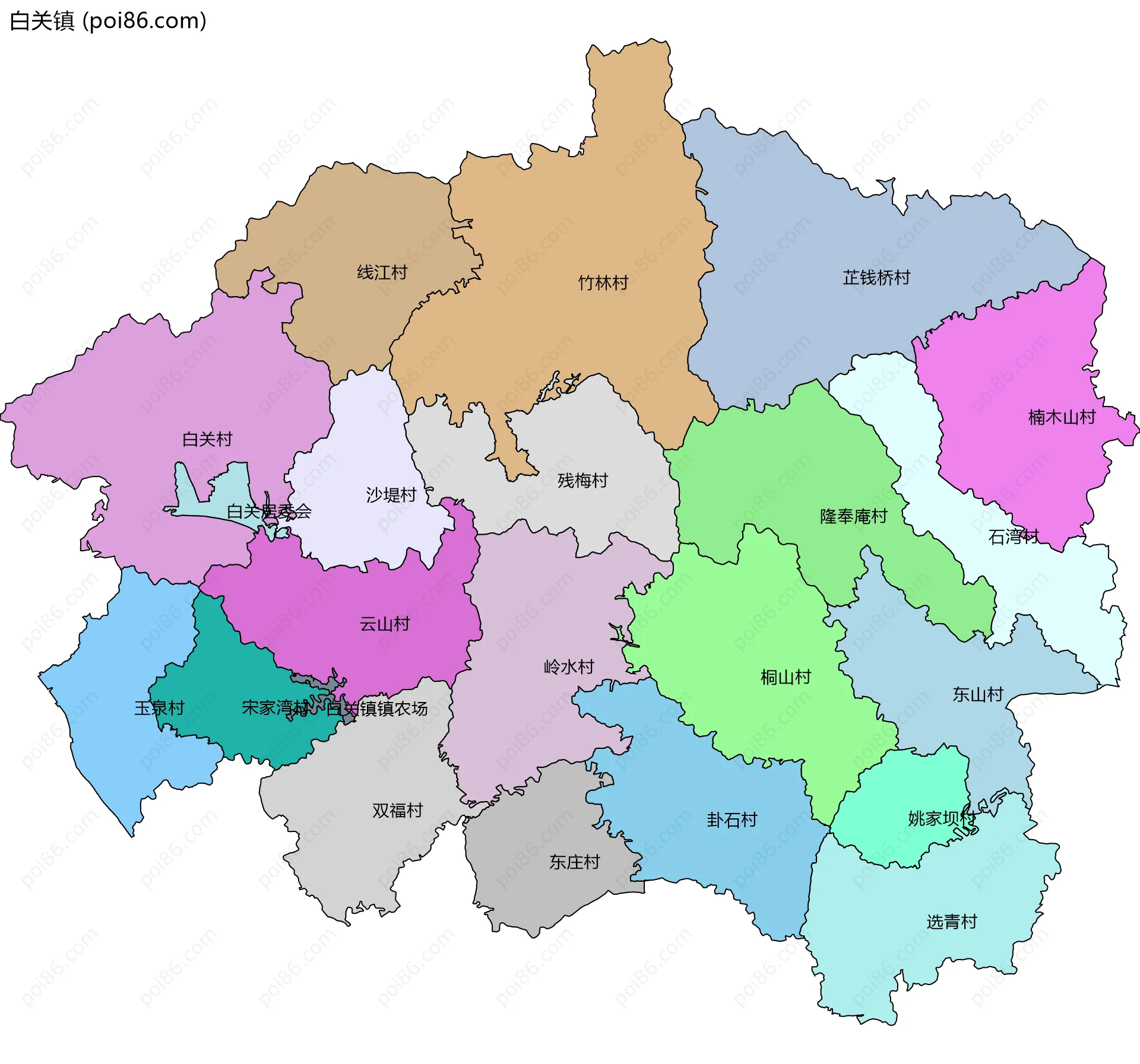 白关镇边界地图(五级行政区划)