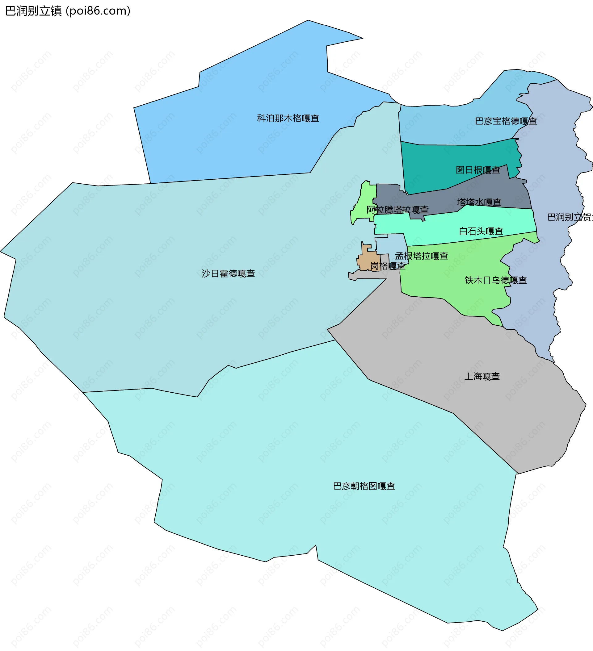 巴润别立镇边界地图(五级行政区划)