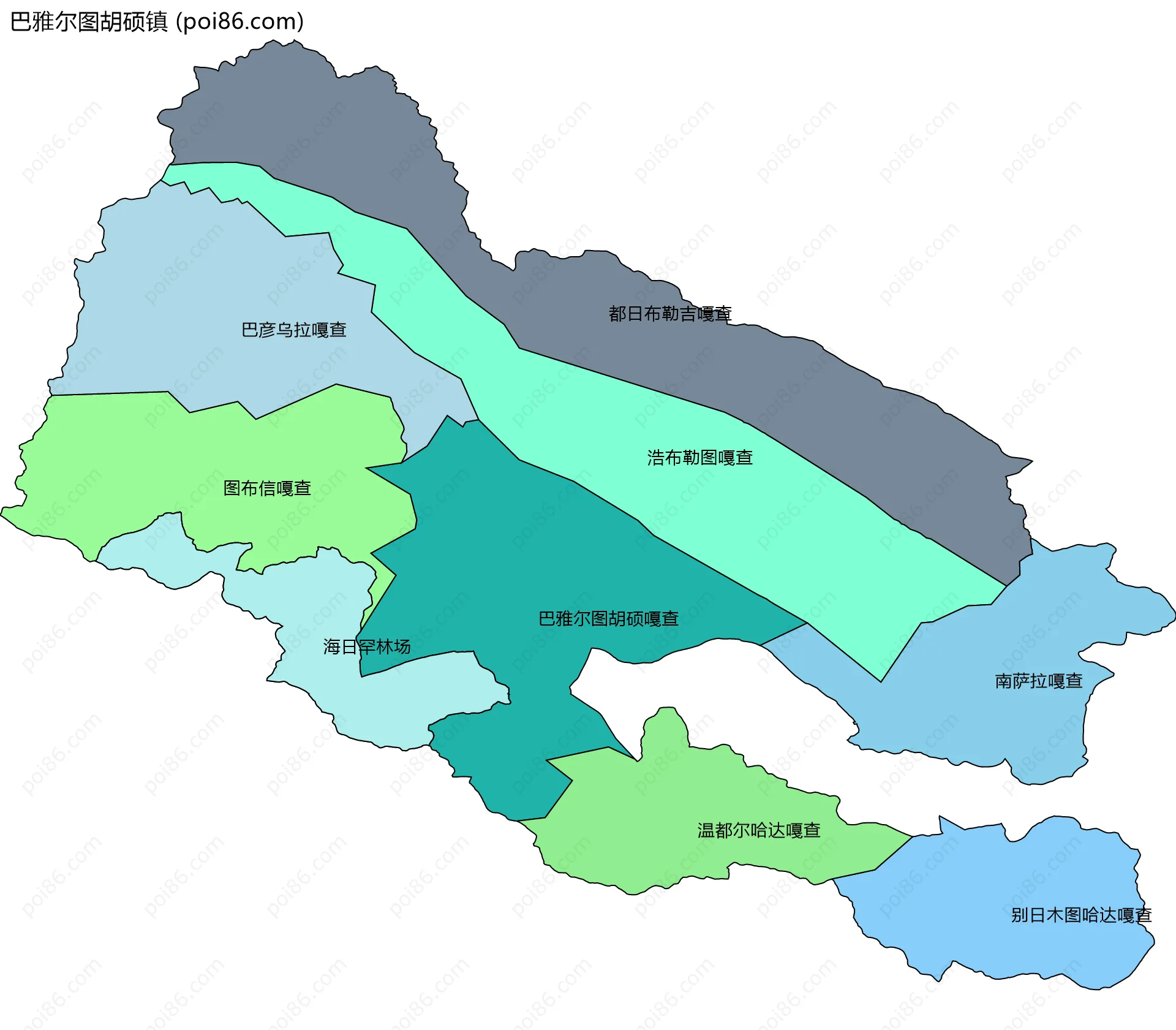 巴雅尔图胡硕镇边界地图(五级行政区划)