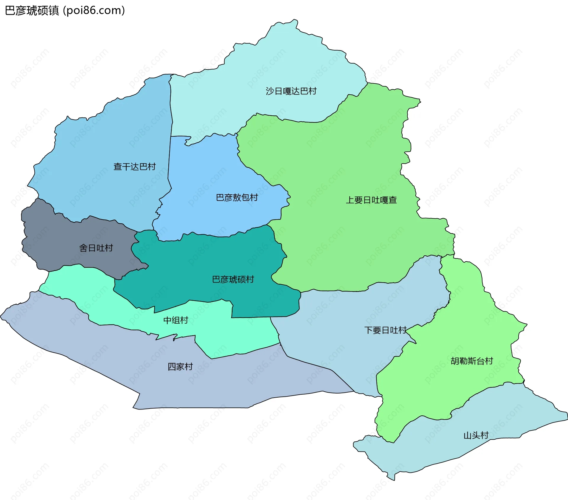 巴彦琥硕镇边界地图(五级行政区划)