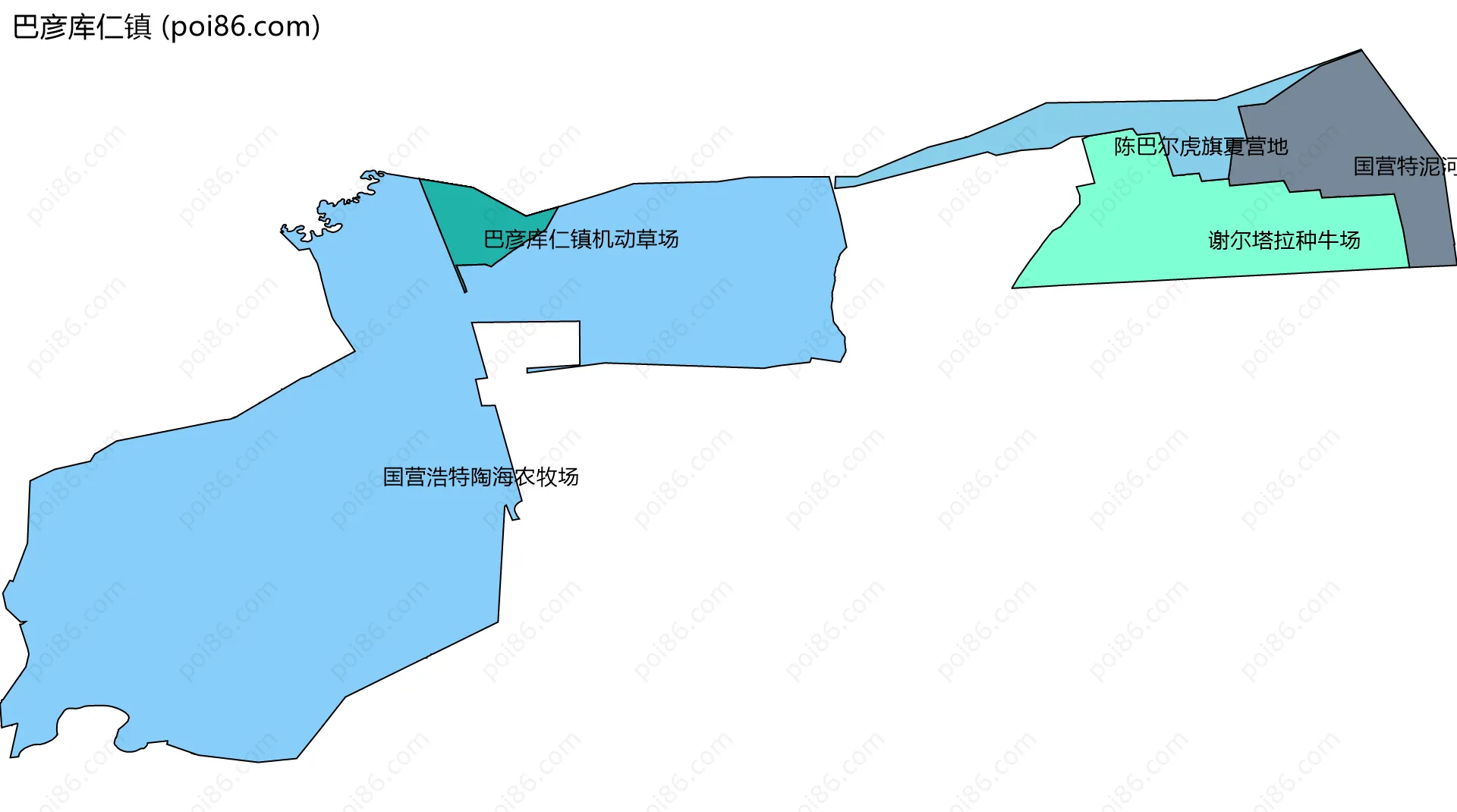 巴彦库仁镇边界地图(五级行政区划)