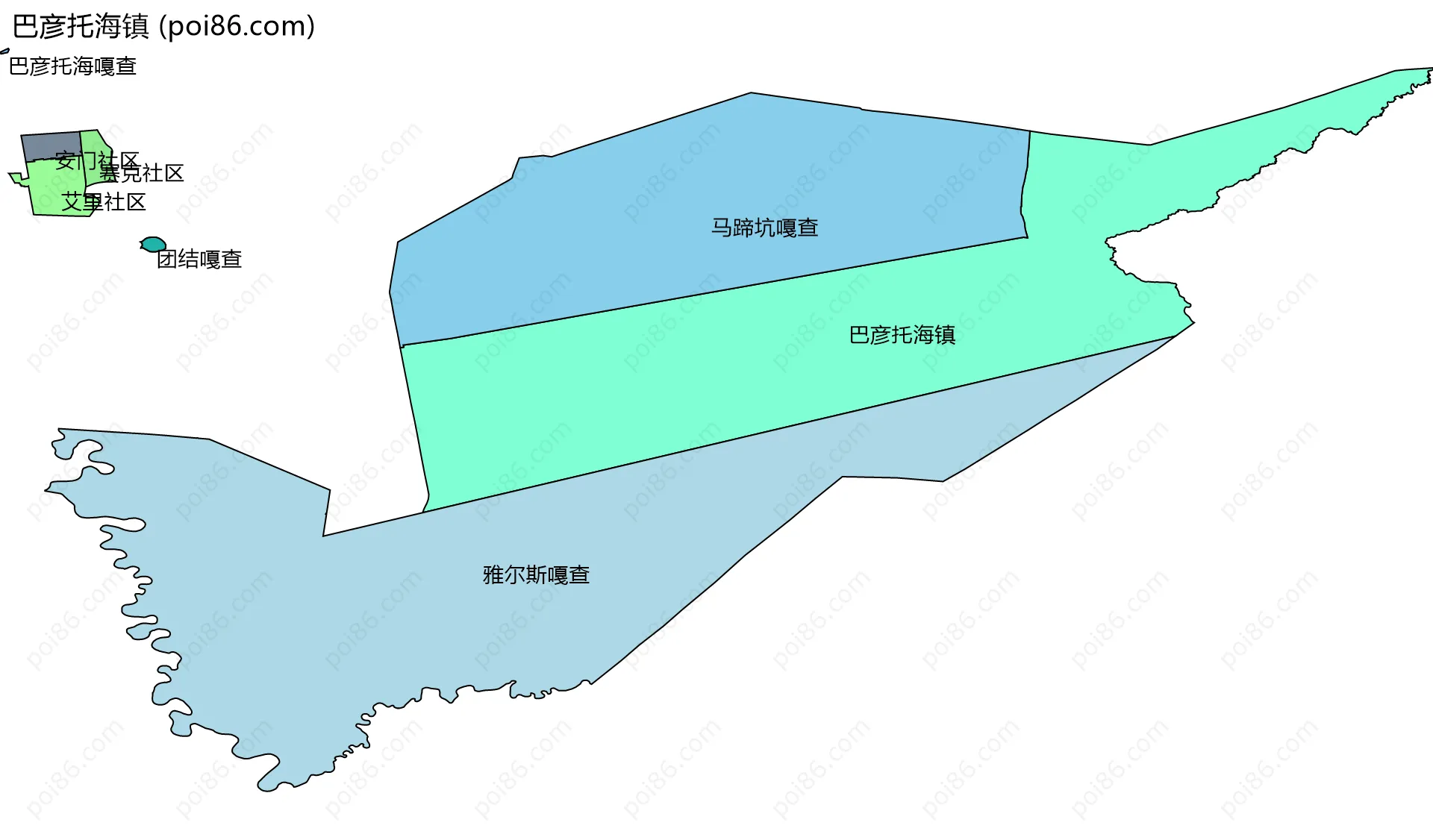 巴彦托海镇边界地图(五级行政区划)