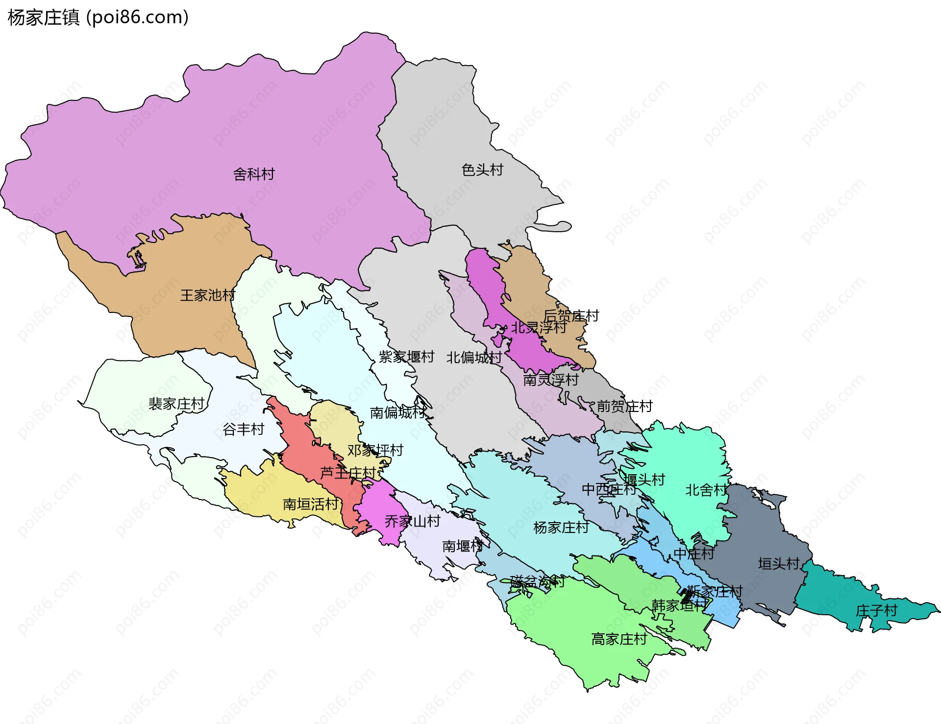 杨家庄镇边界地图(五级行政区划)