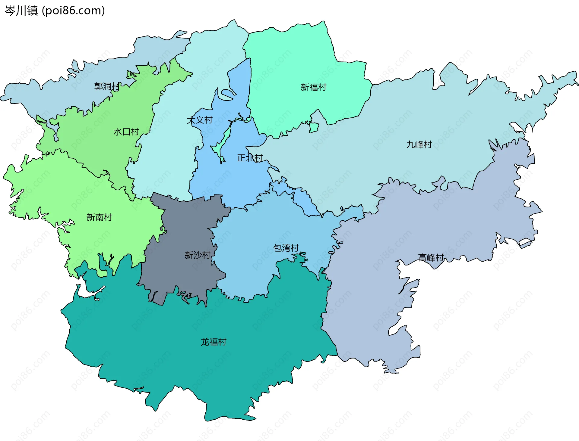 岑川镇边界地图(五级行政区划)