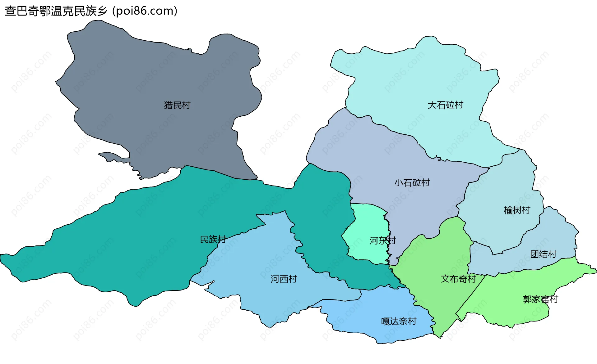 查巴奇鄂温克民族乡边界地图(五级行政区划)