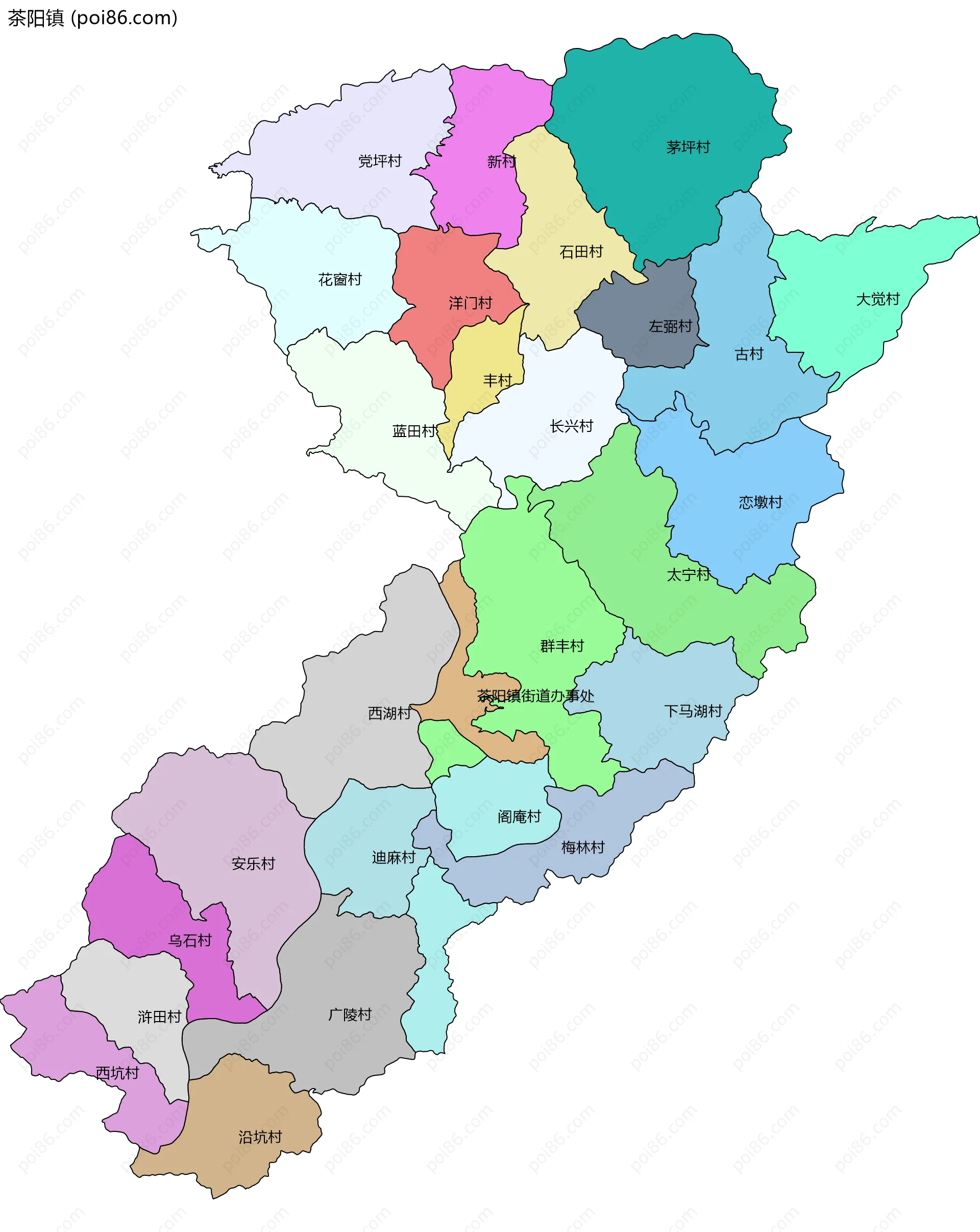 茶阳镇边界地图(五级行政区划)