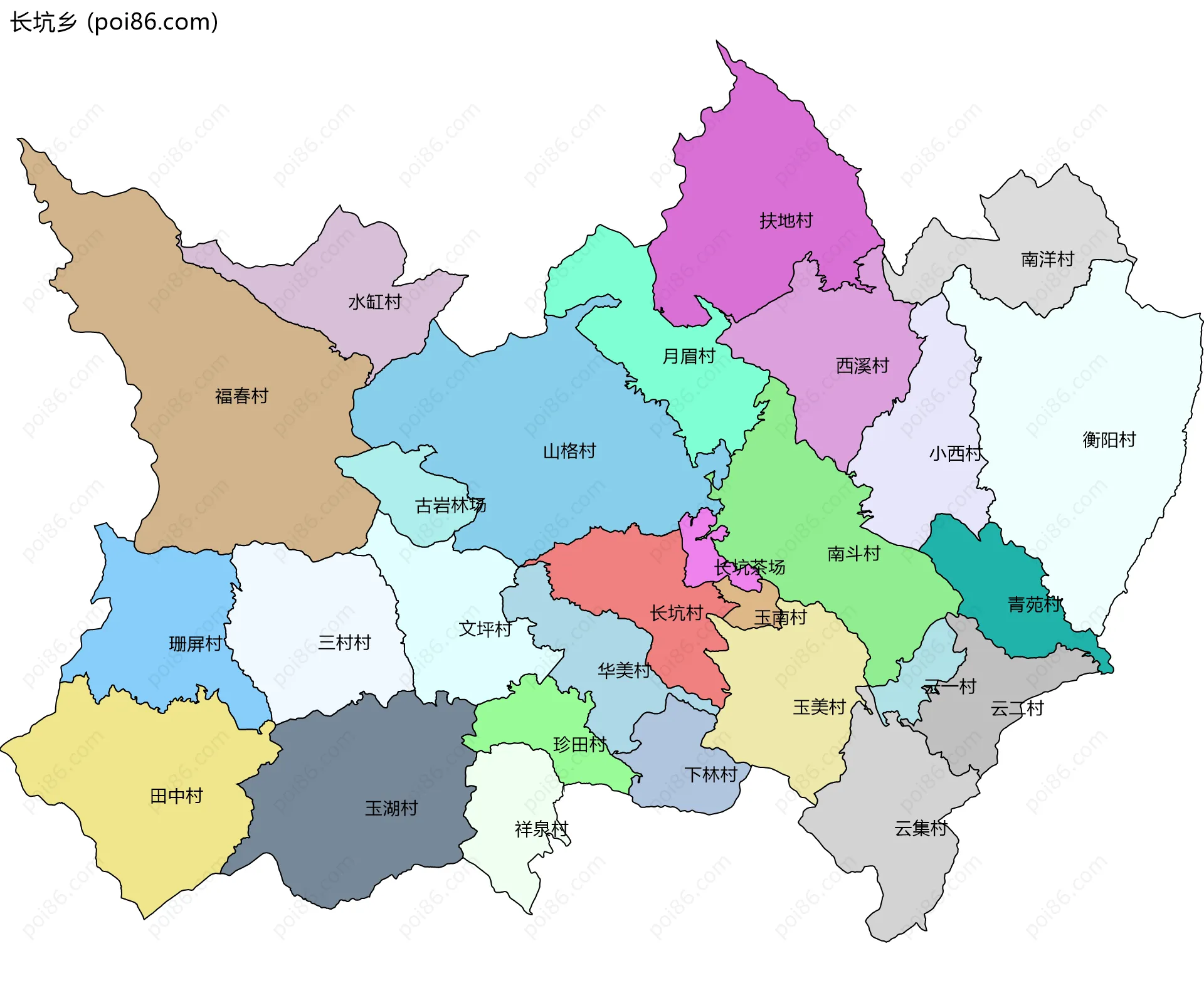 长坑乡边界地图(五级行政区划)