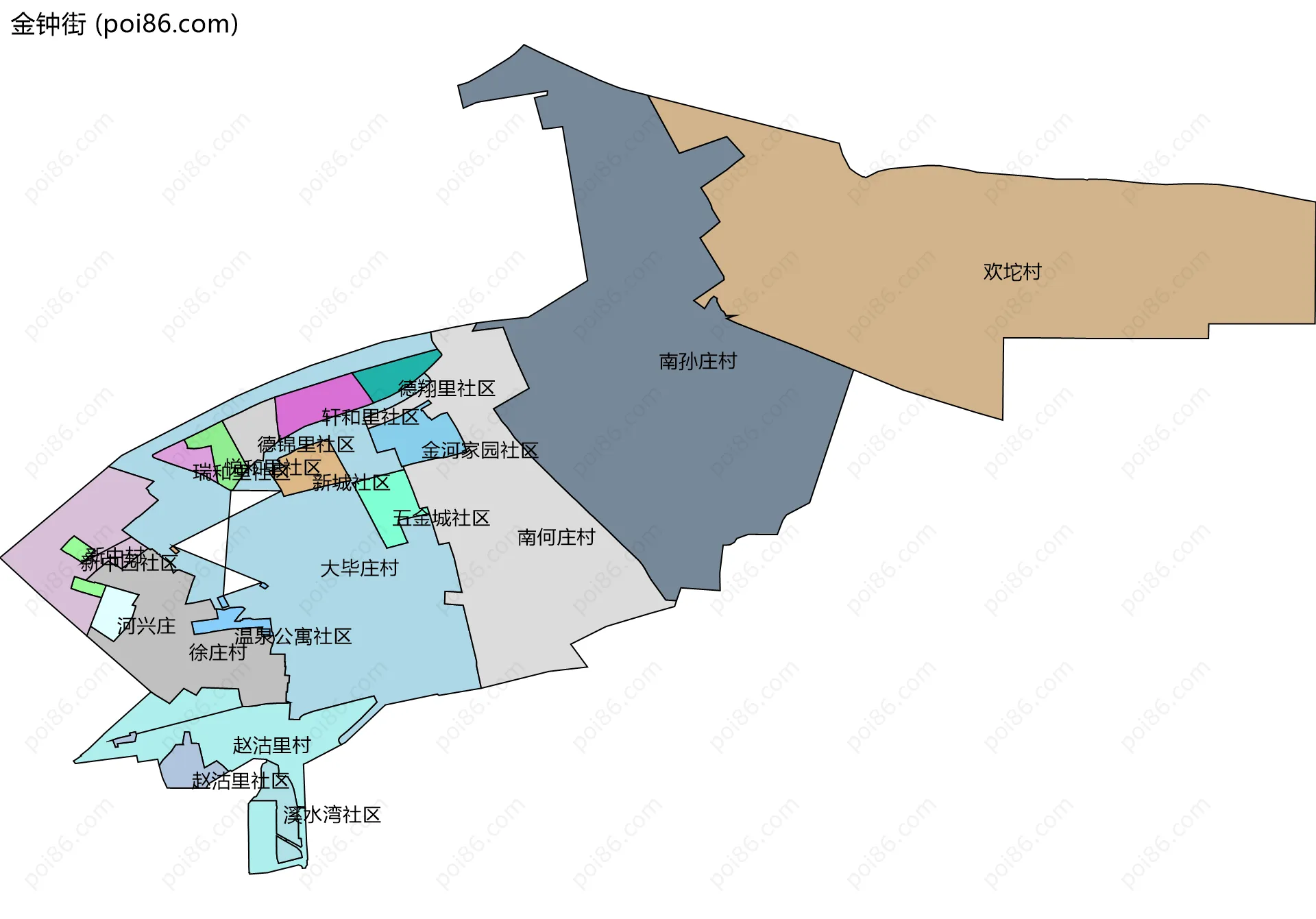 金钟街边界地图(五级行政区划)