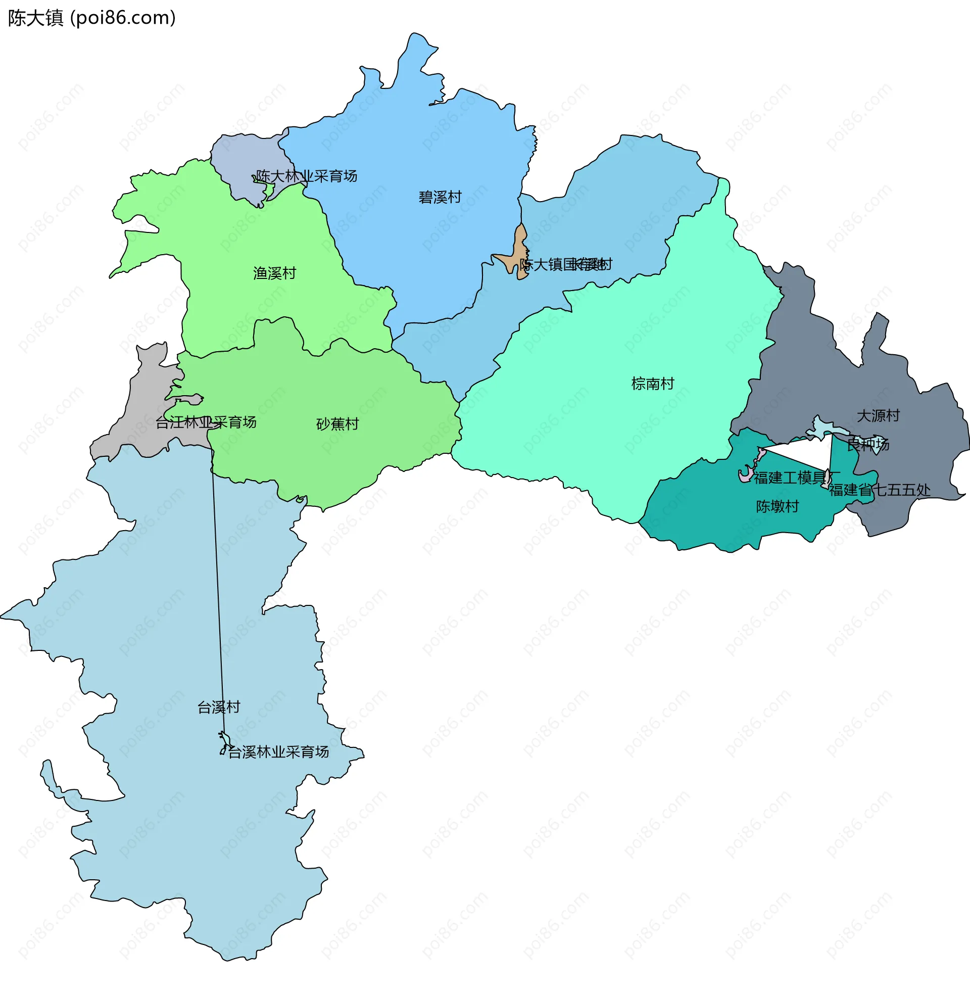 陈大镇边界地图(五级行政区划)