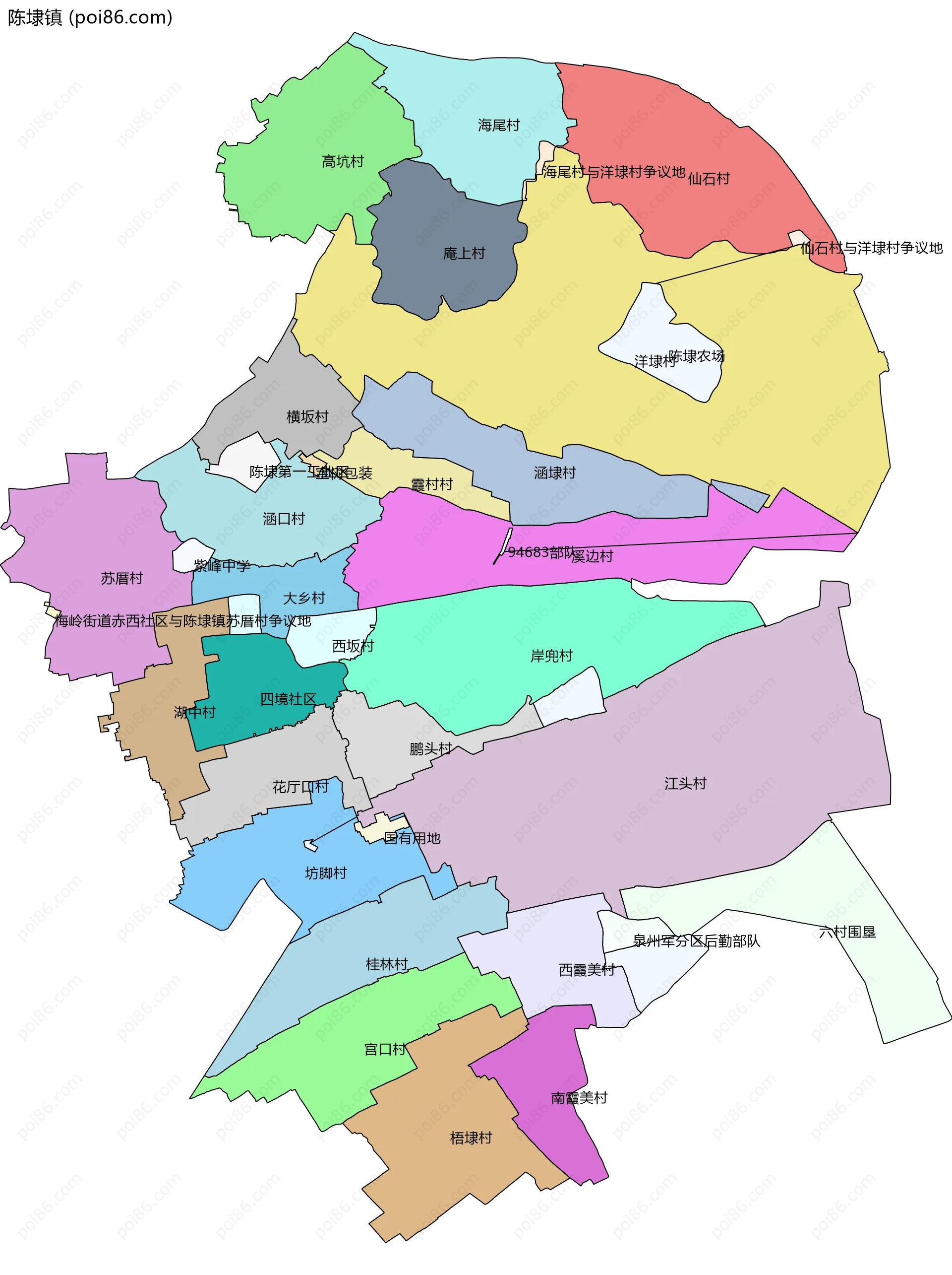 陈埭镇边界地图(五级行政区划)