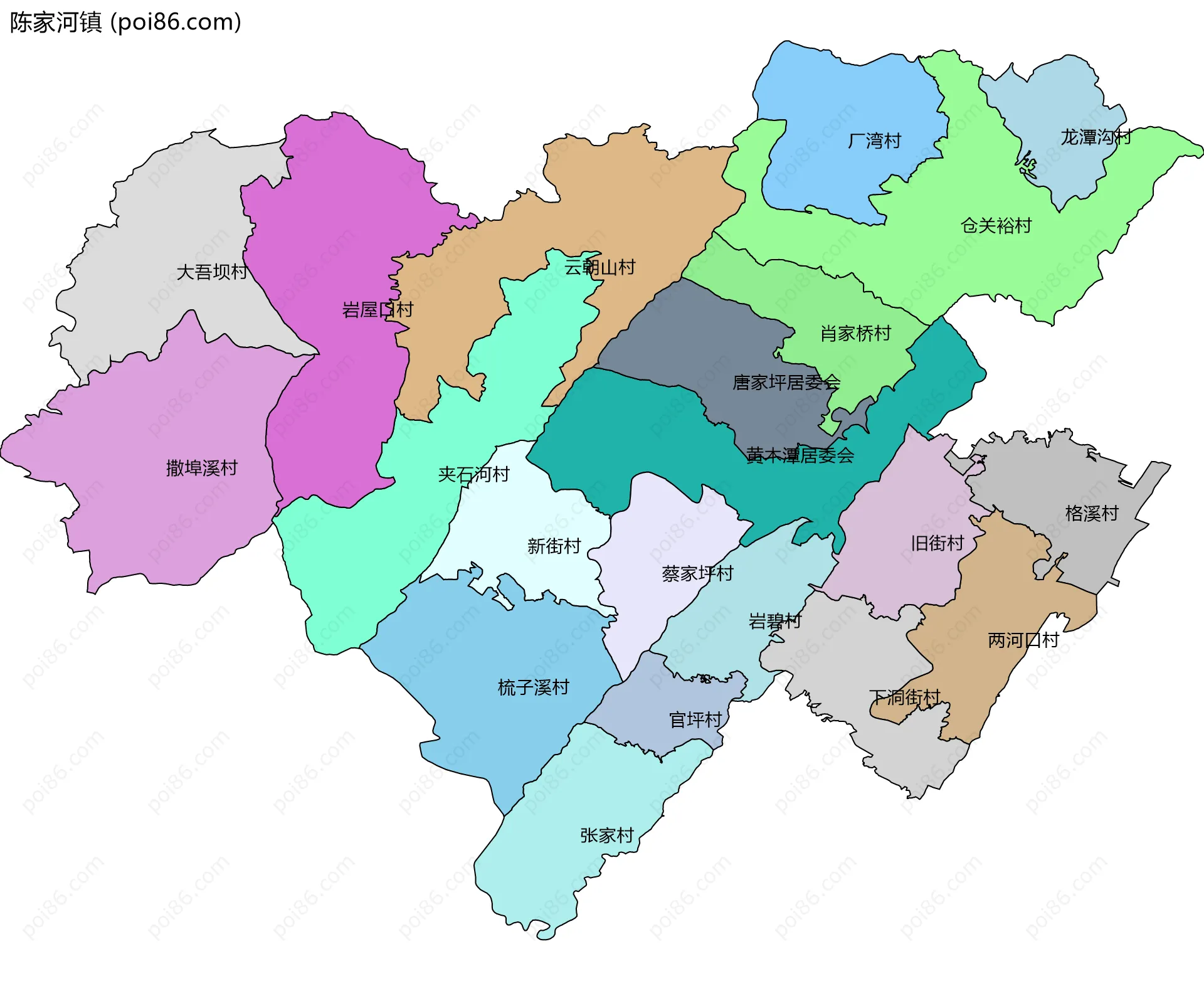 陈家河镇边界地图(五级行政区划)
