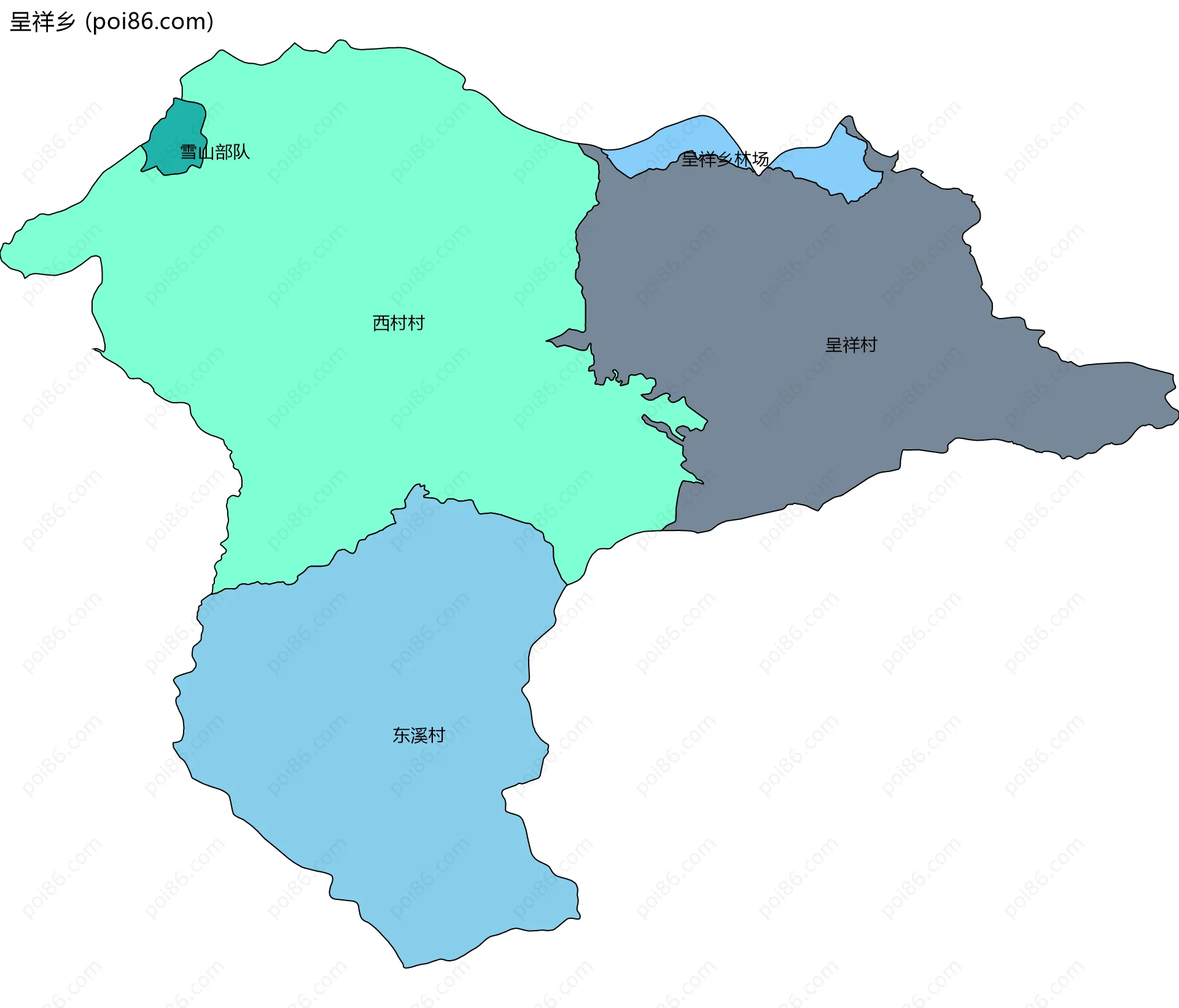 呈祥乡边界地图(五级行政区划)