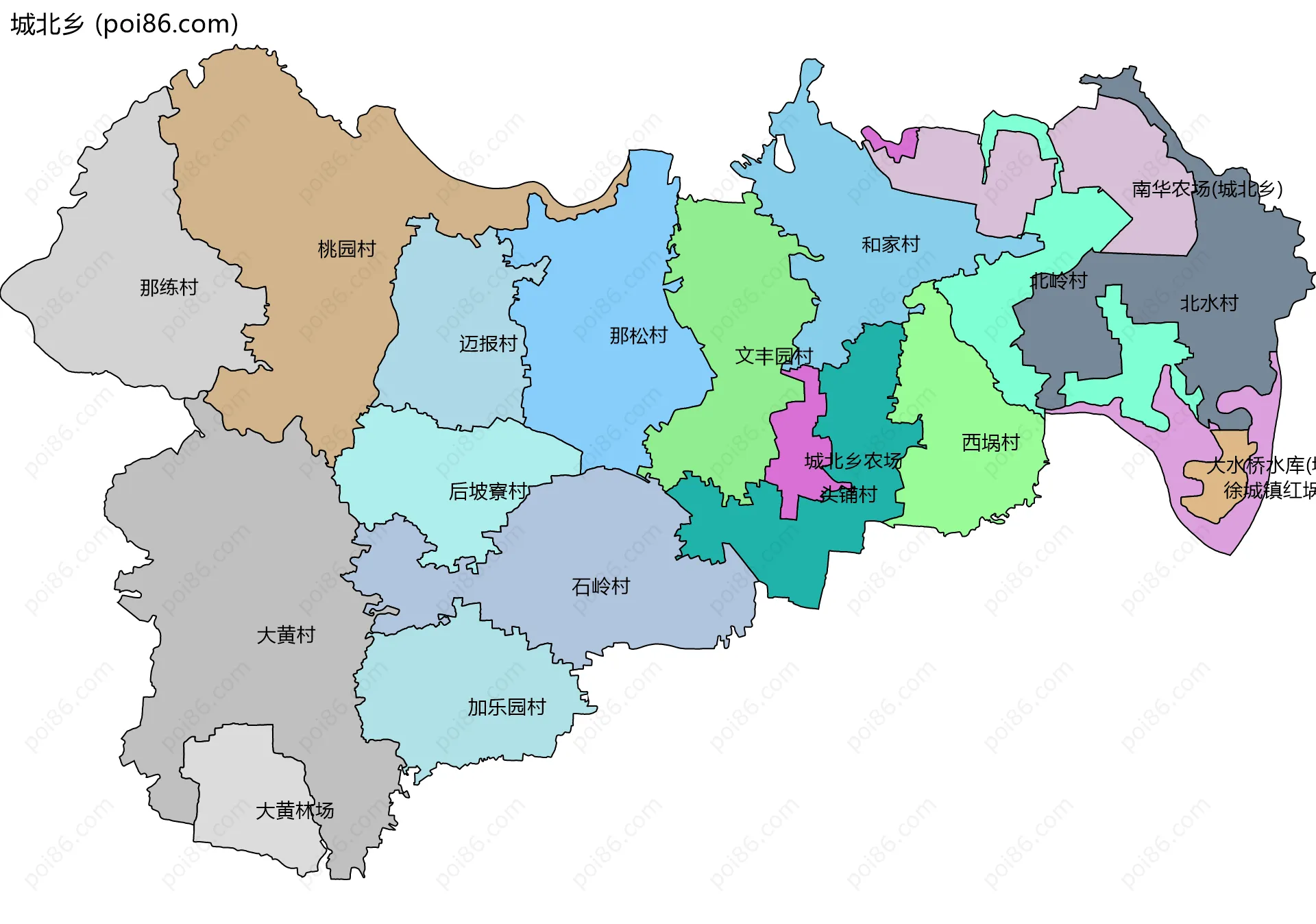 城北乡边界地图(五级行政区划)