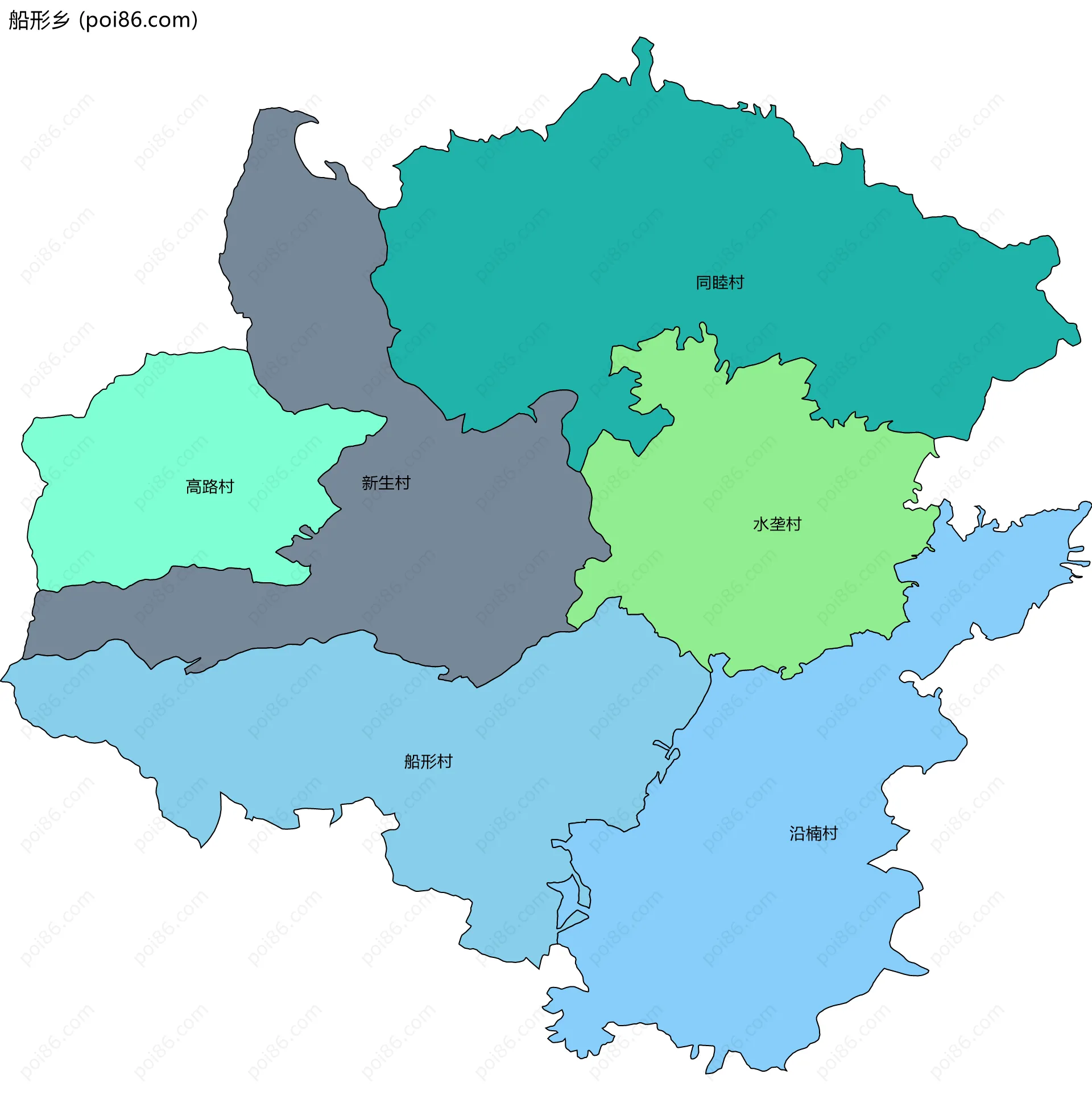 船形乡边界地图(五级行政区划)