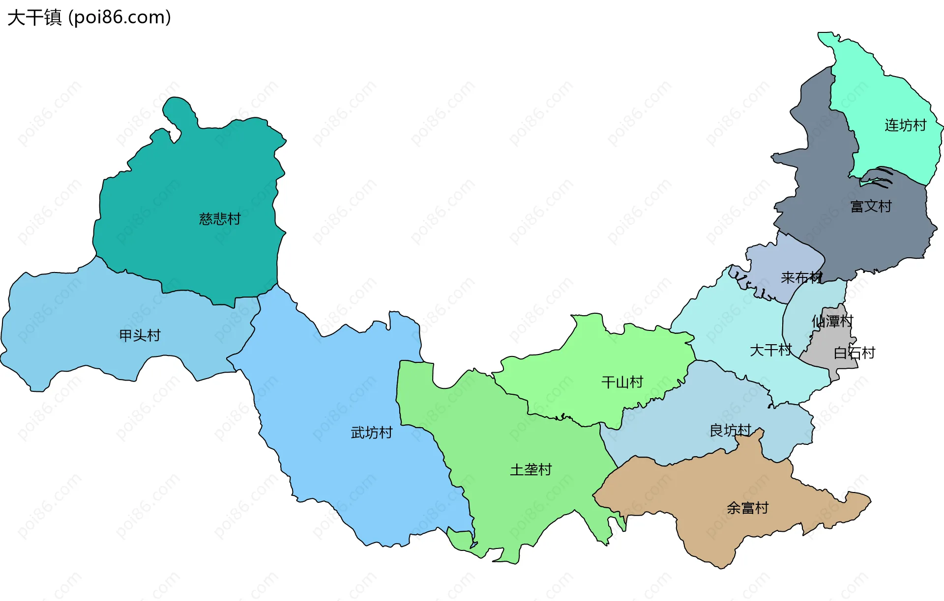 大干镇边界地图(五级行政区划)