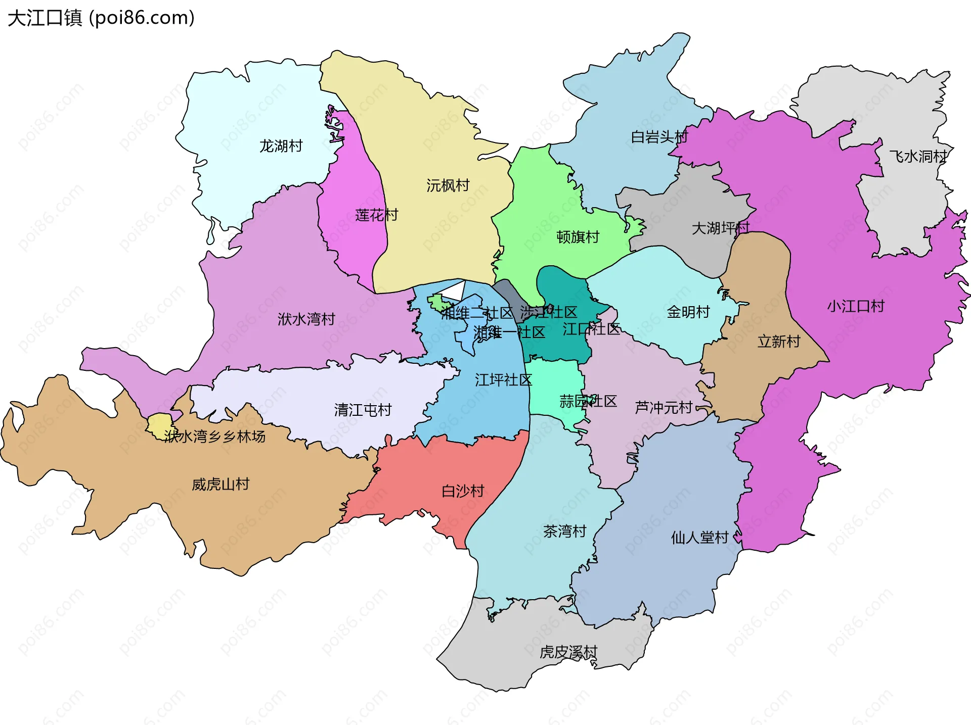 大江口镇边界地图(五级行政区划)