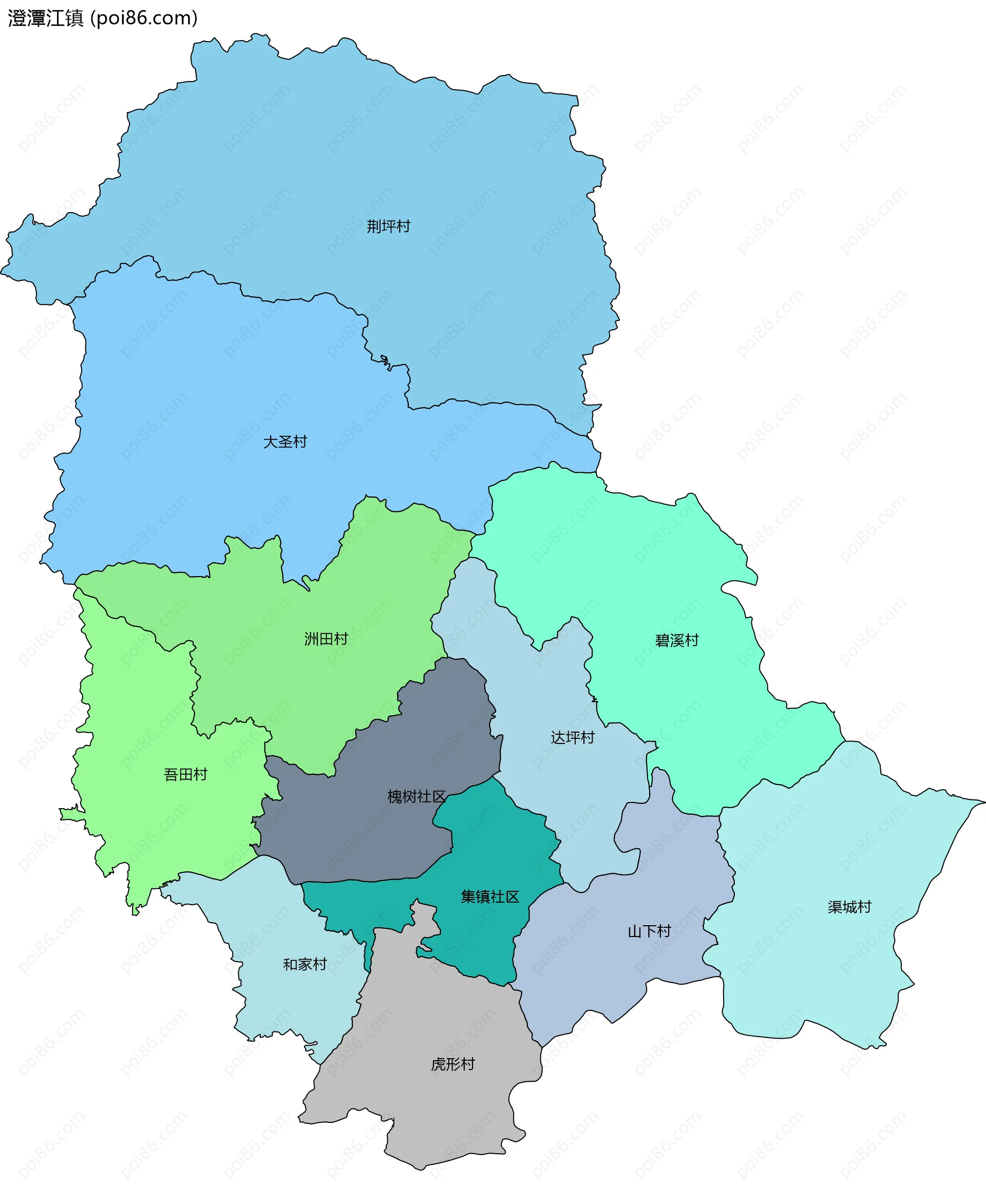 澄潭江镇边界地图(五级行政区划)