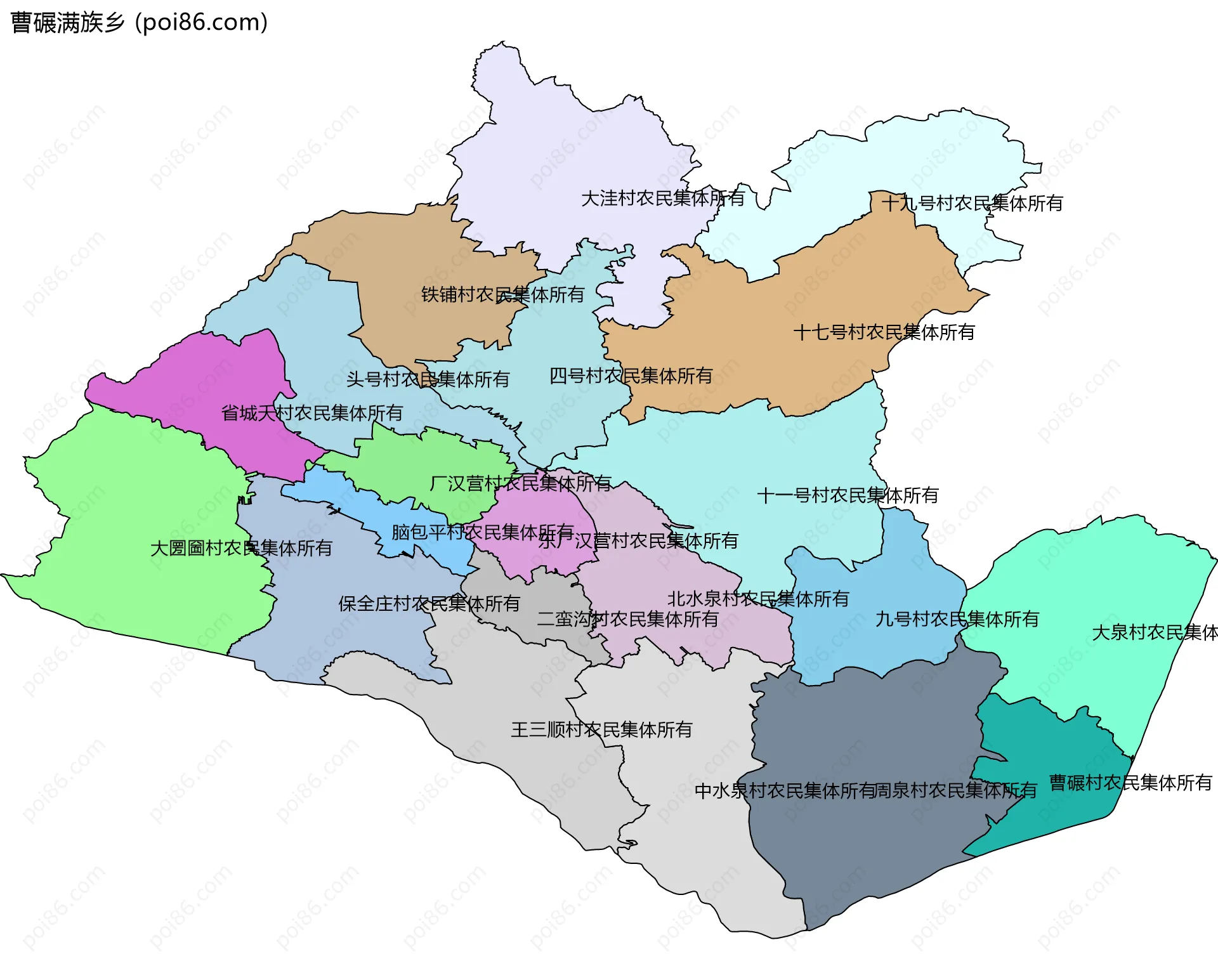 曹碾满族乡边界地图(五级行政区划)