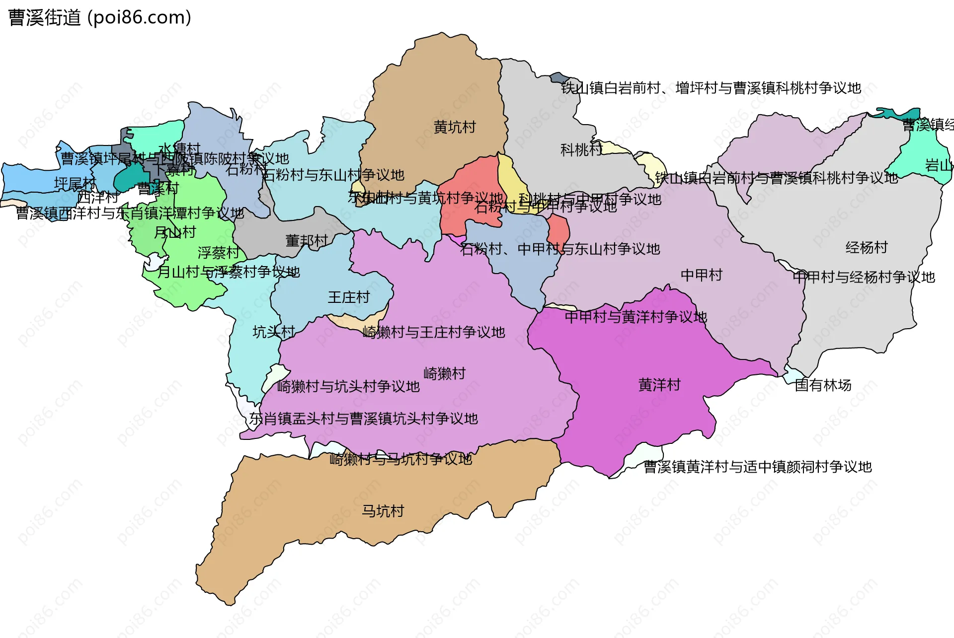 曹溪街道边界地图(五级行政区划)