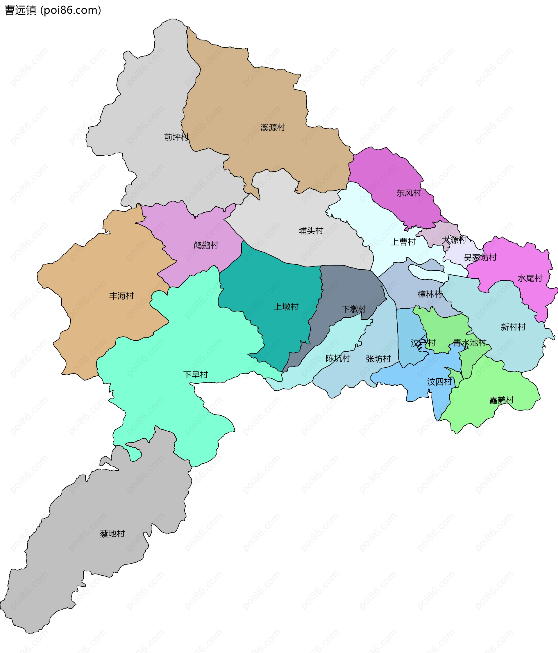 曹远镇边界地图(五级行政区划)