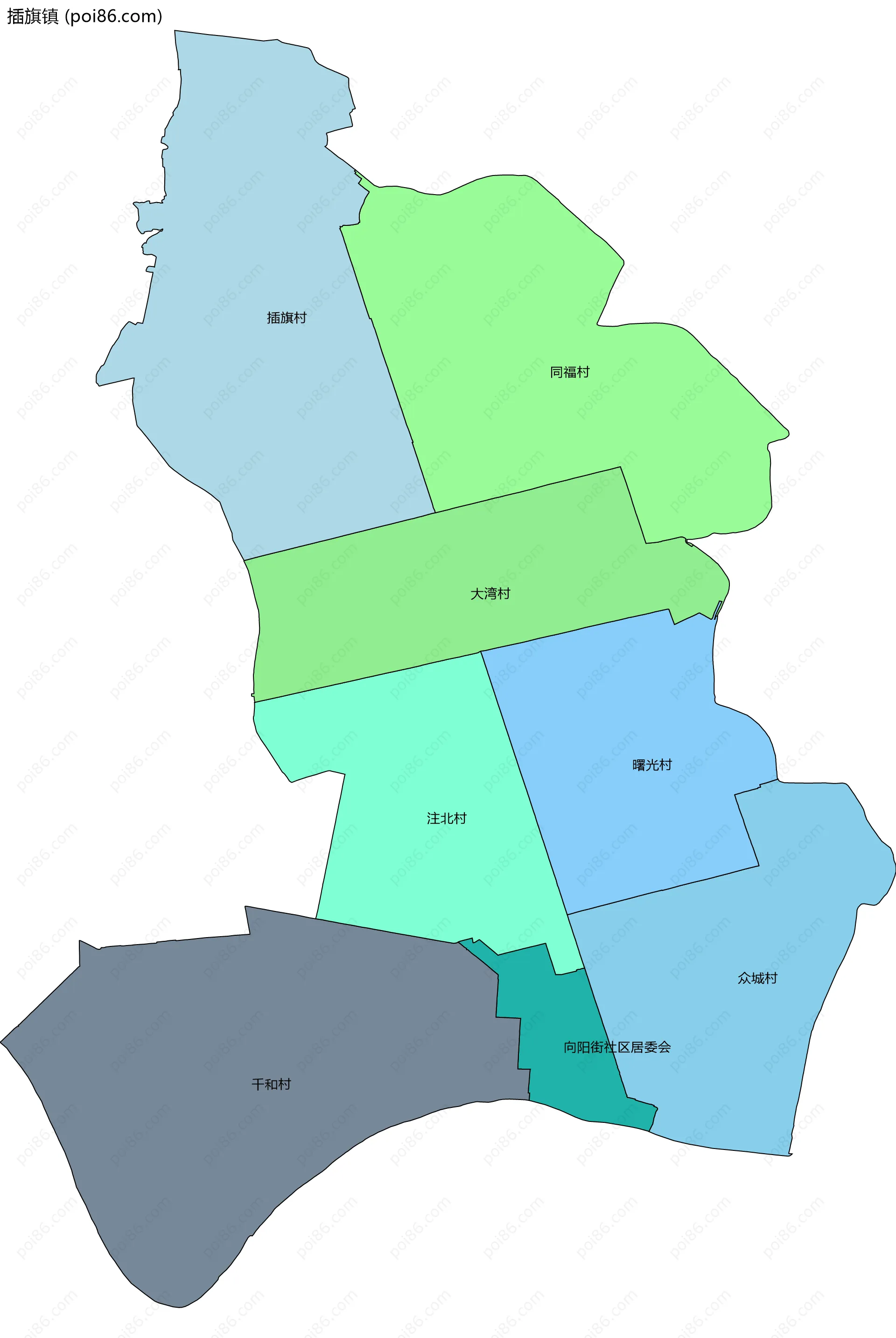 插旗镇边界地图(五级行政区划)