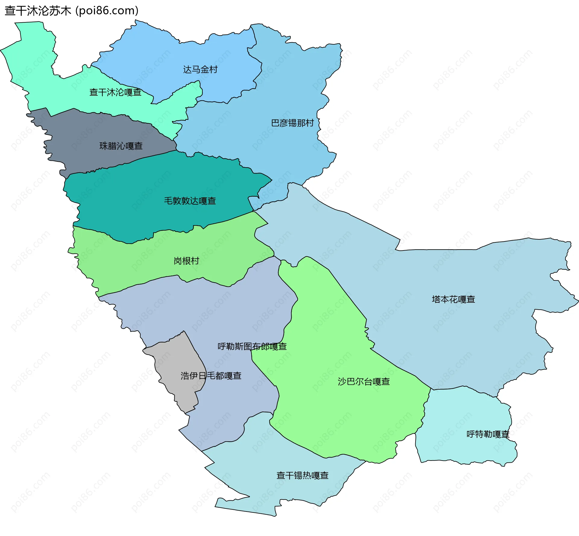 查干沐沦苏木边界地图(五级行政区划)