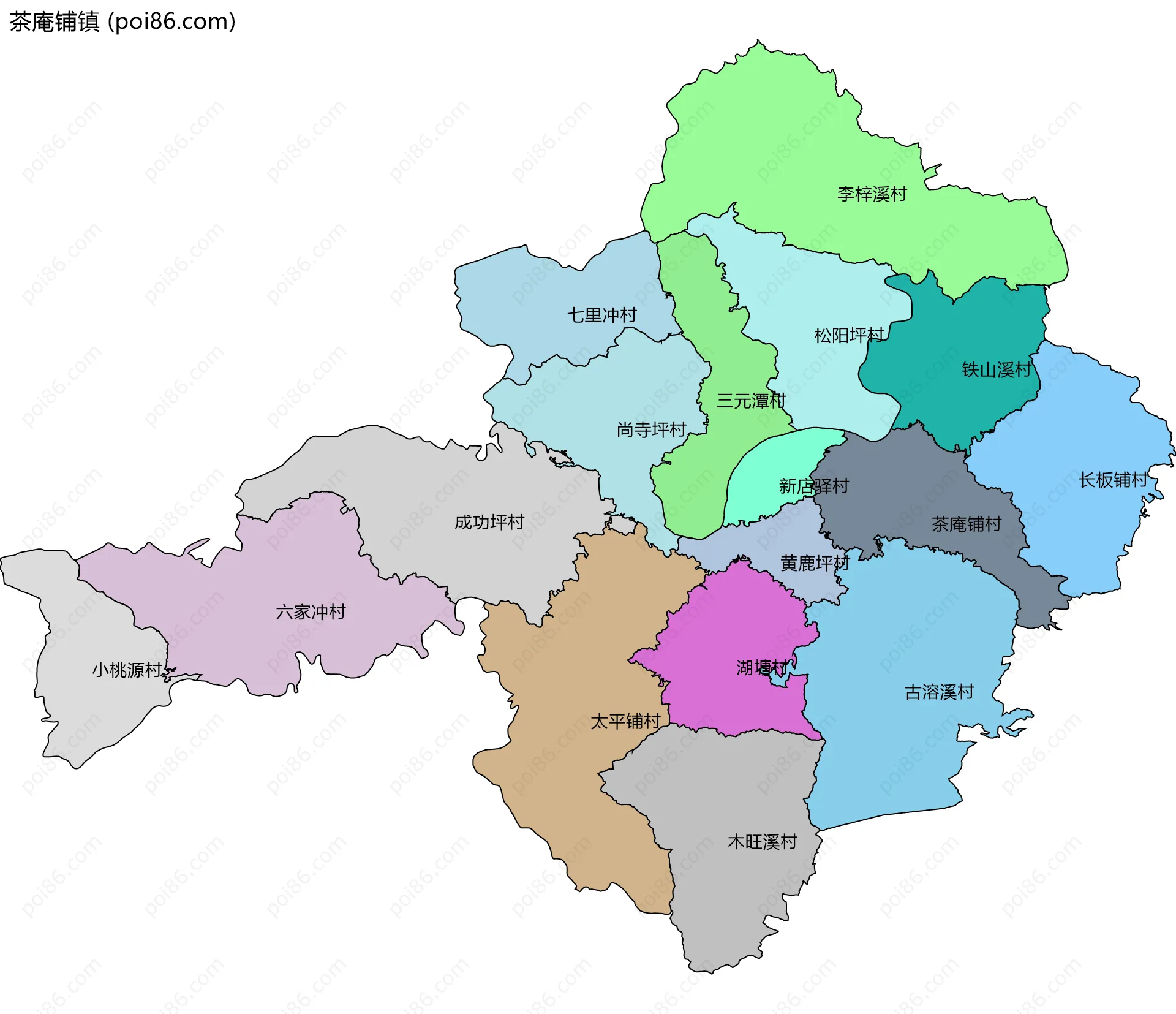 茶庵铺镇边界地图(五级行政区划)