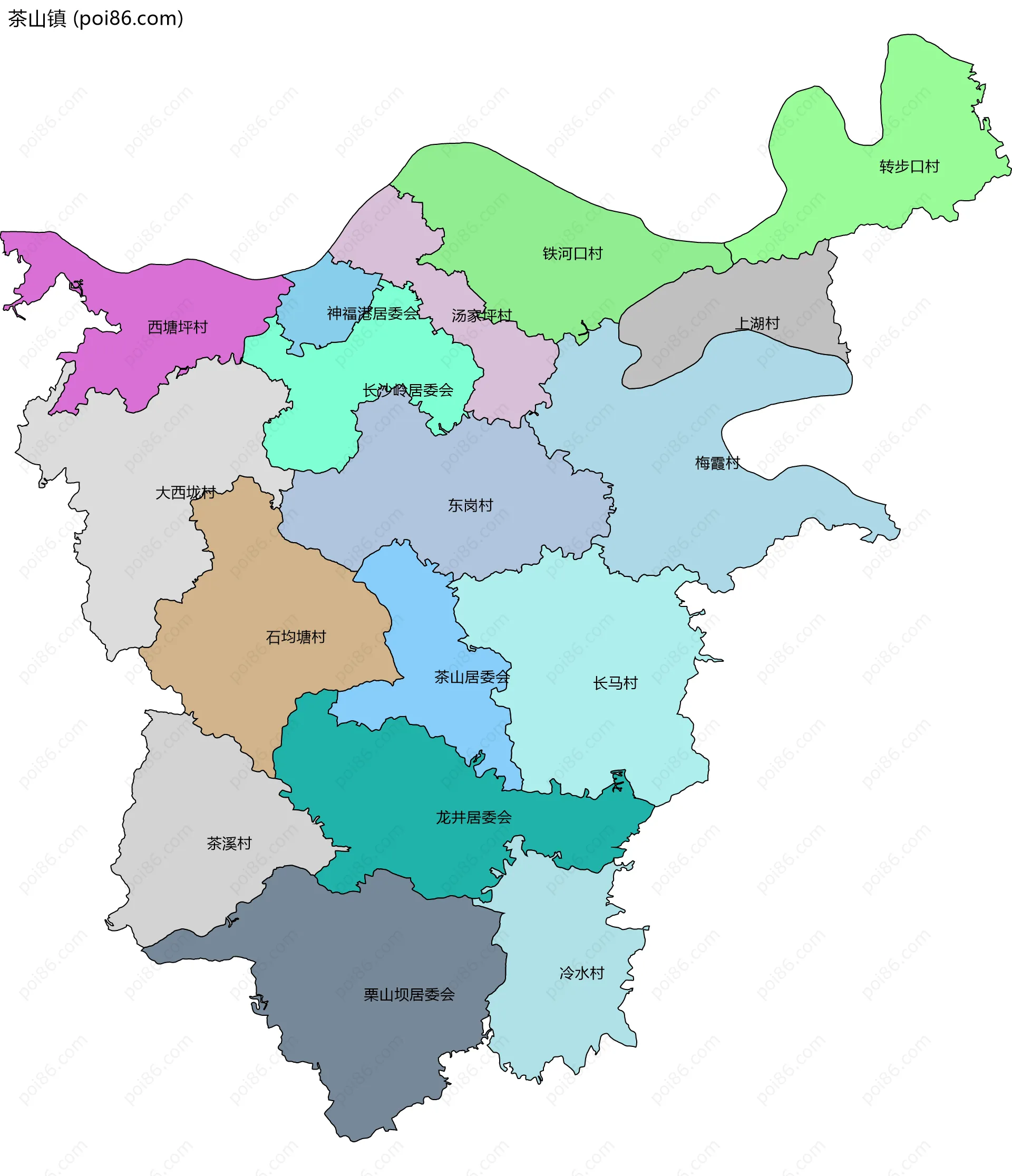 茶山镇边界地图(五级行政区划)