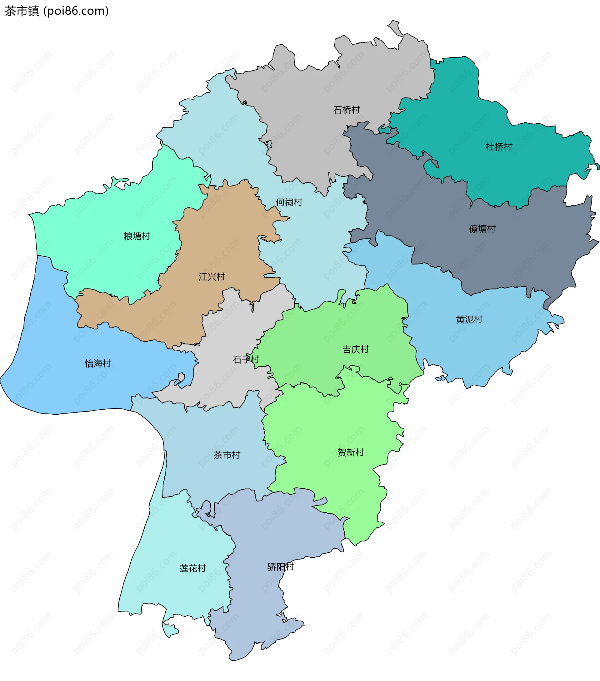 茶市镇边界地图(五级行政区划)