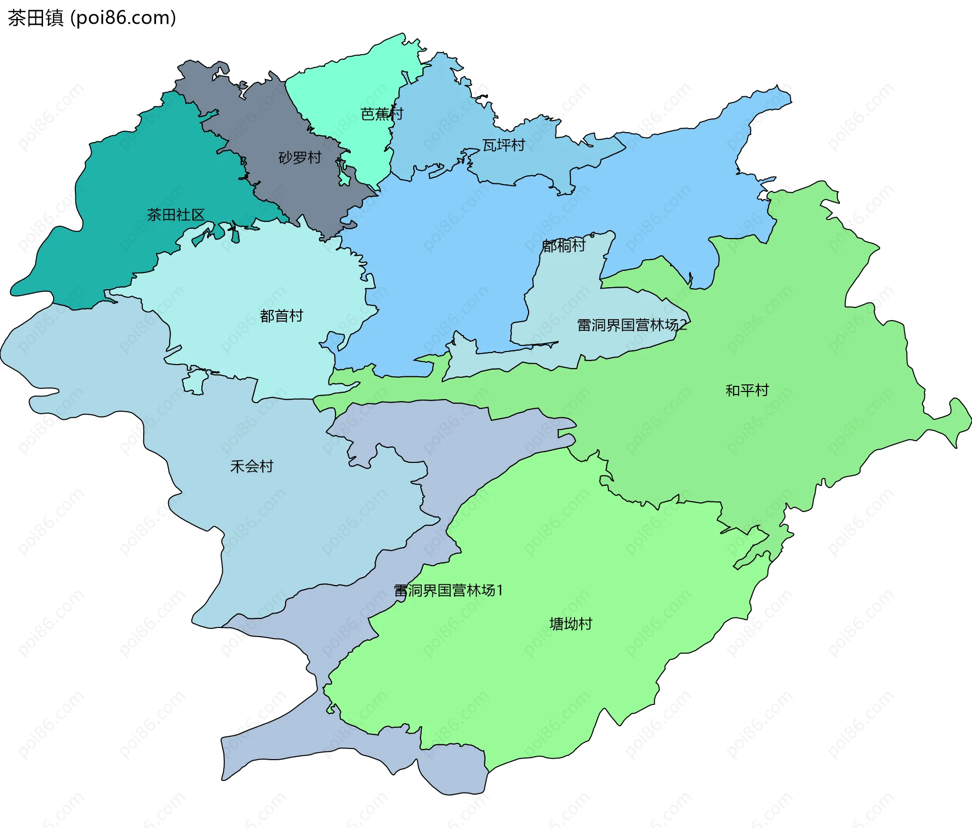 茶田镇边界地图(五级行政区划)