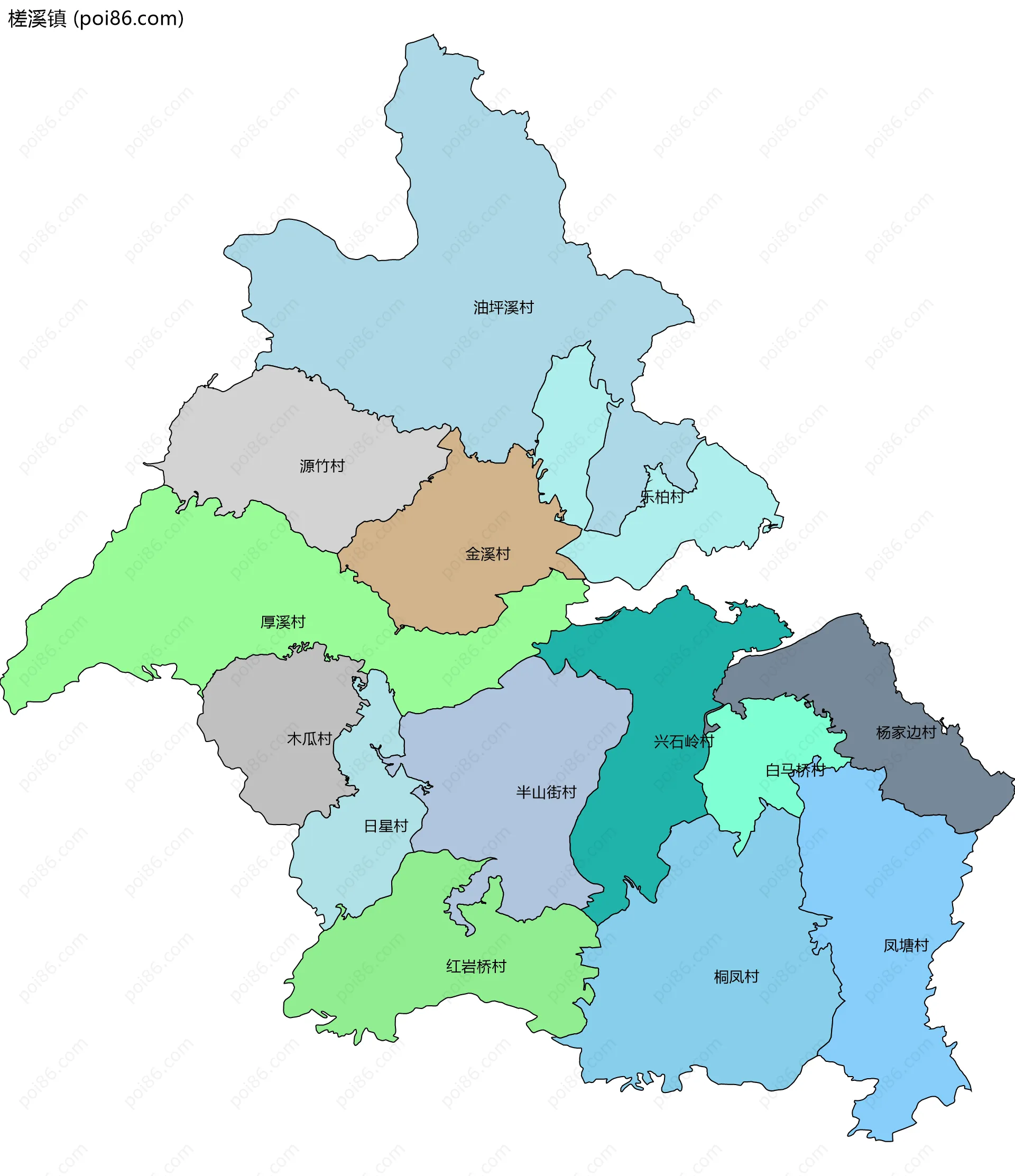 槎溪镇边界地图(五级行政区划)