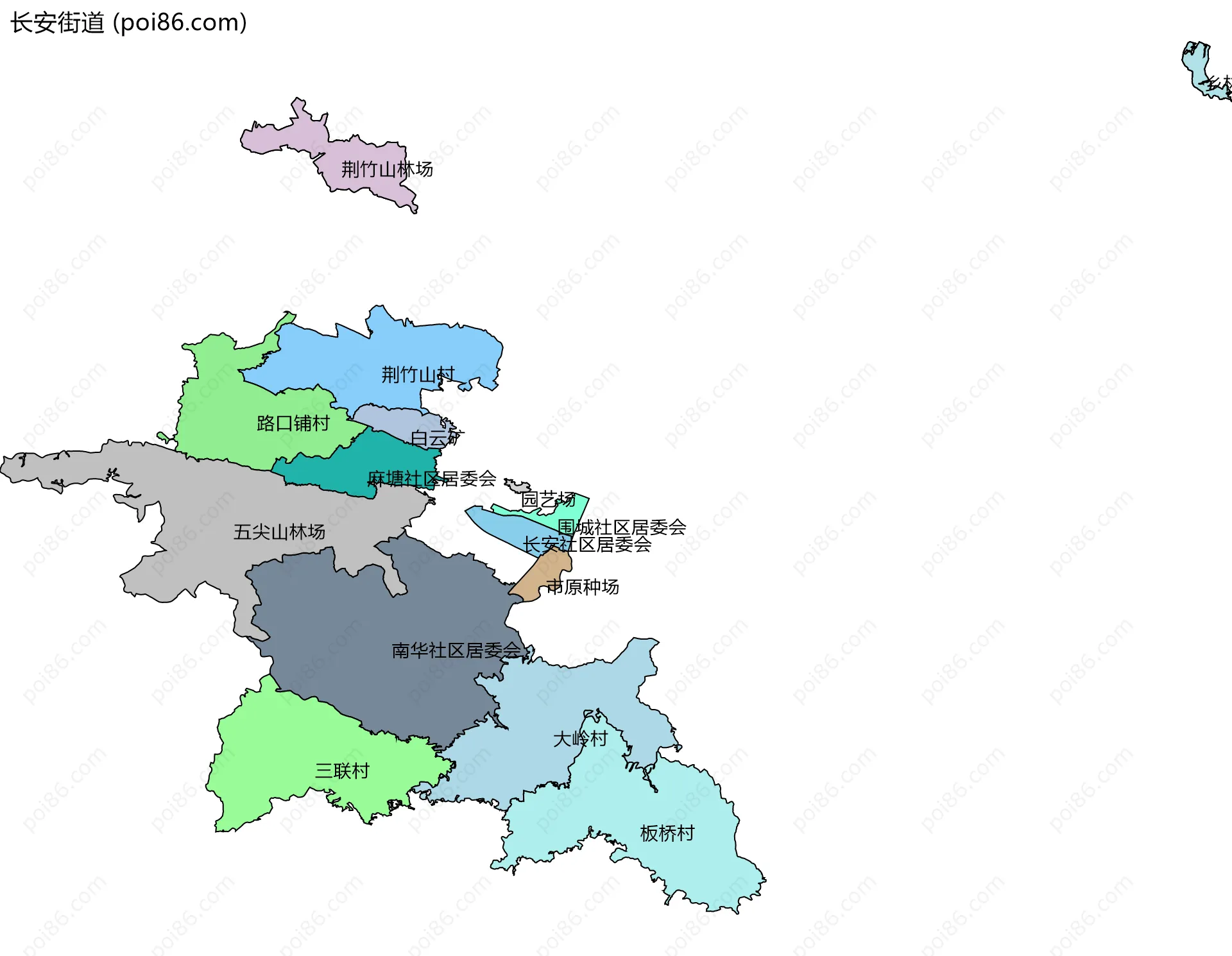 长安街道边界地图(五级行政区划)