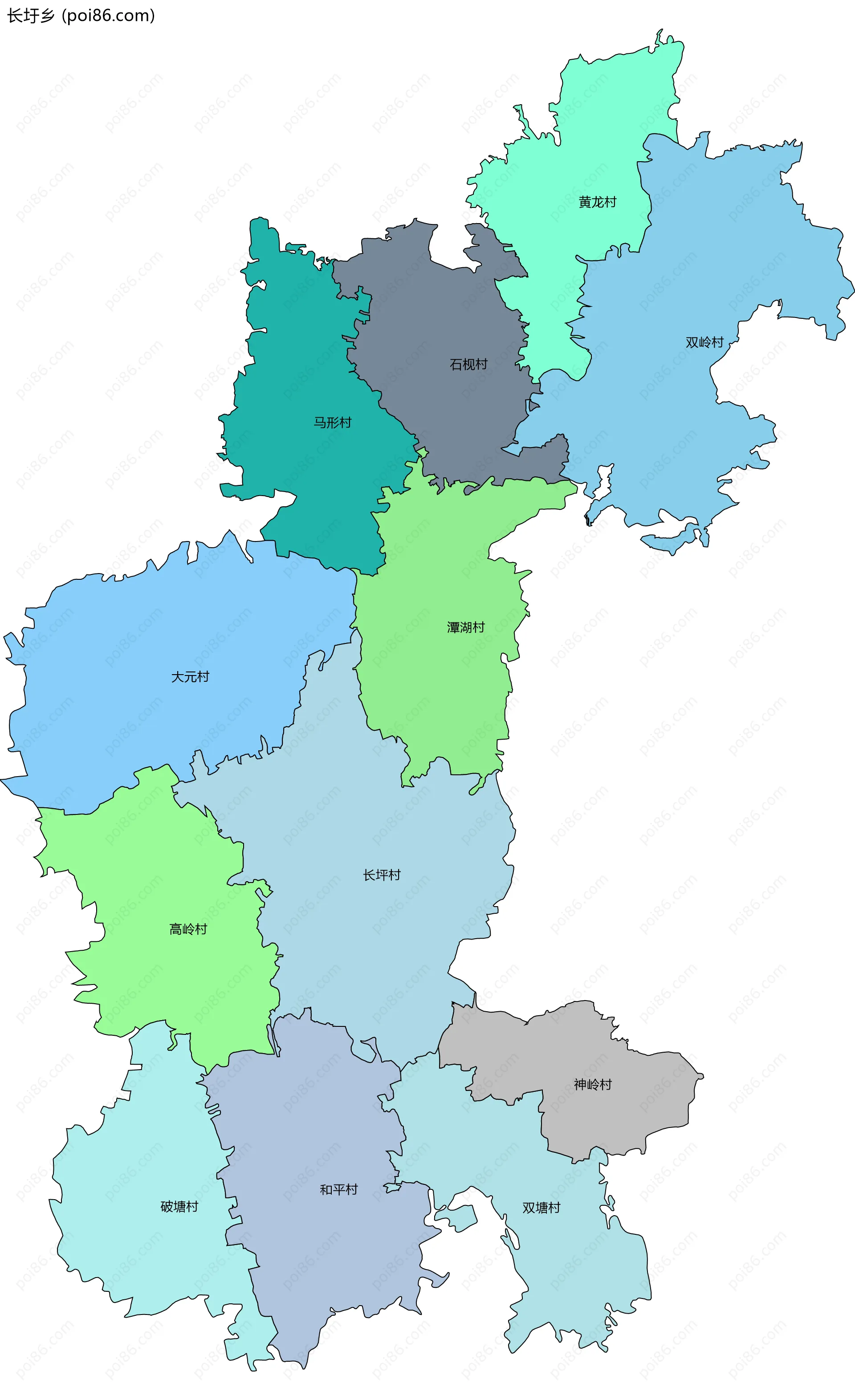长圩乡边界地图(五级行政区划)