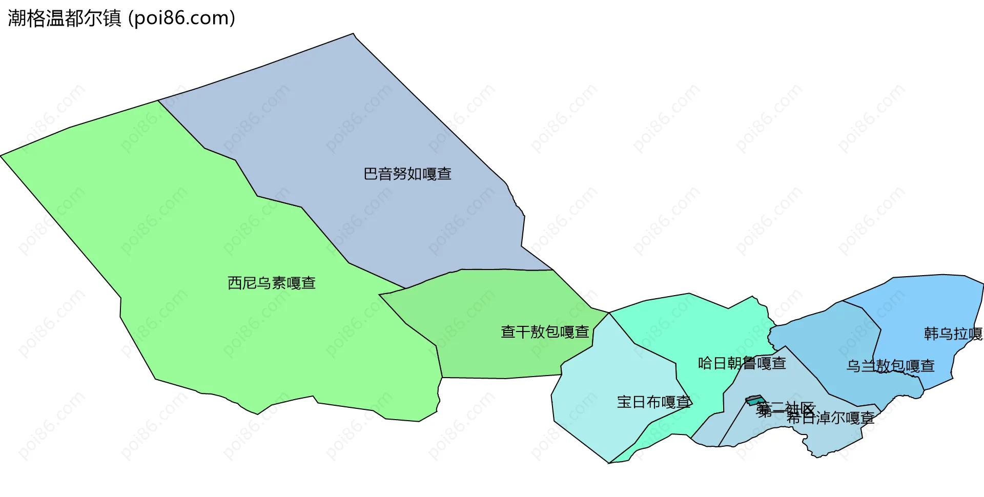潮格温都尔镇边界地图(五级行政区划)
