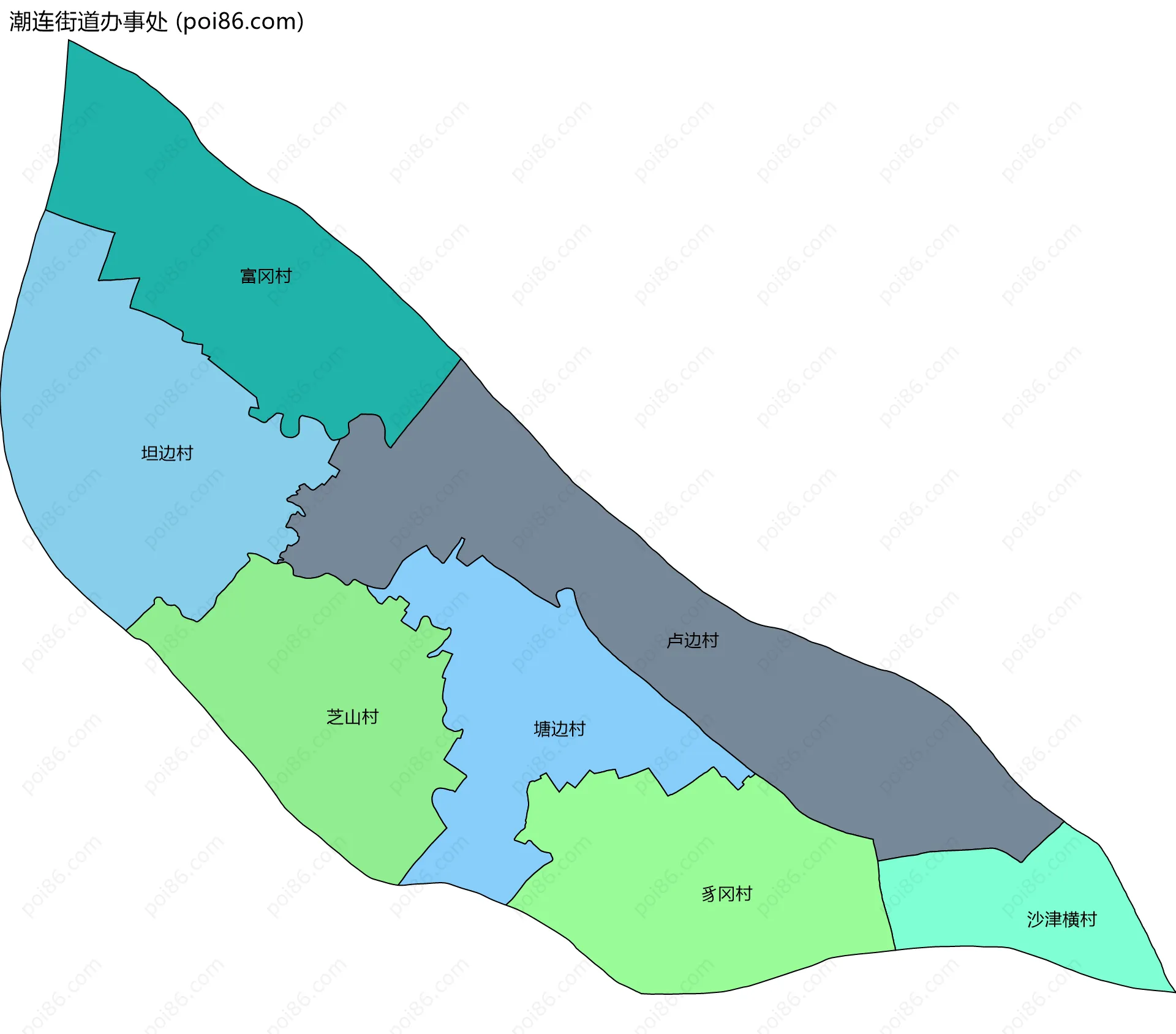 潮连街道办事处边界地图(五级行政区划)