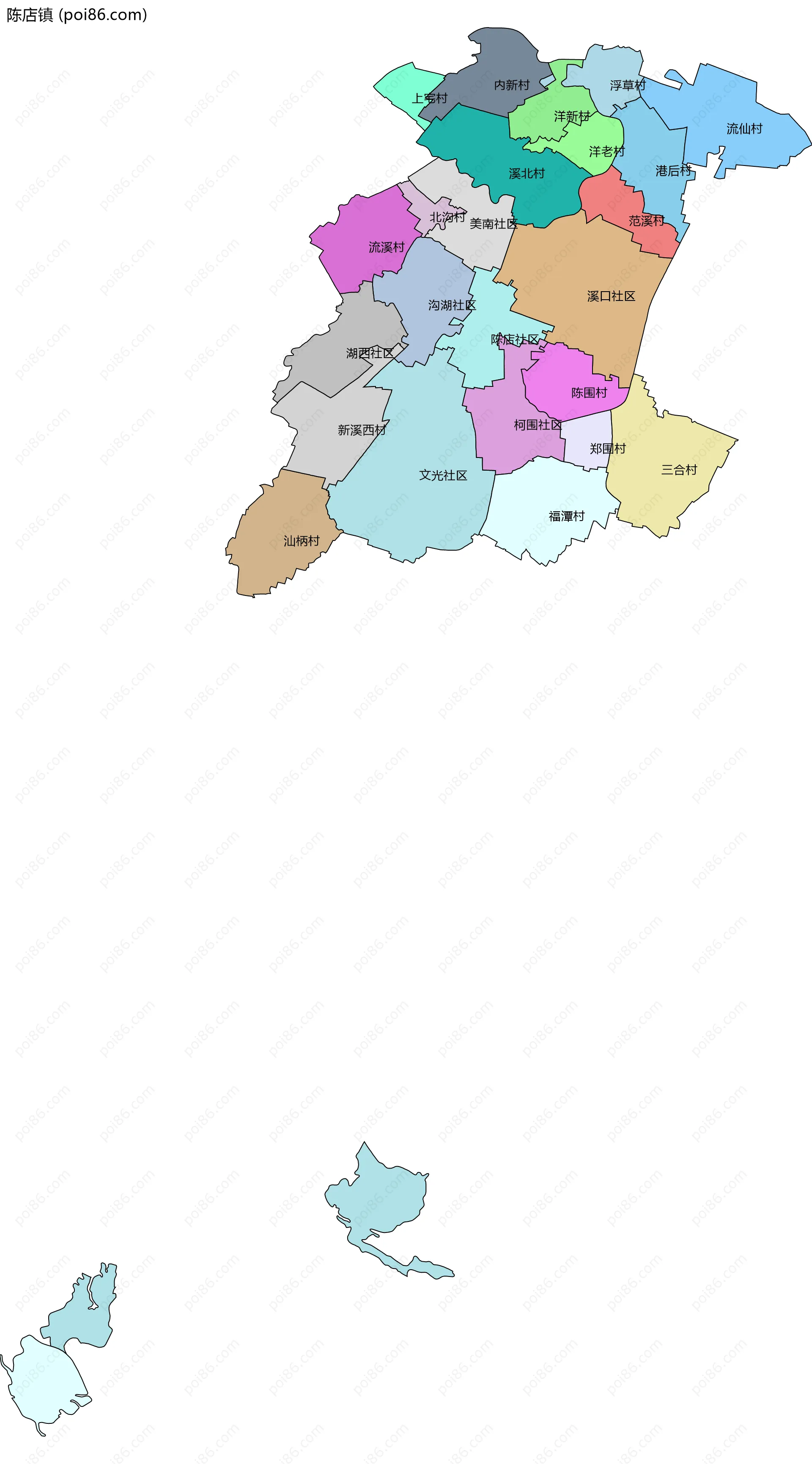 陈店镇边界地图(五级行政区划)